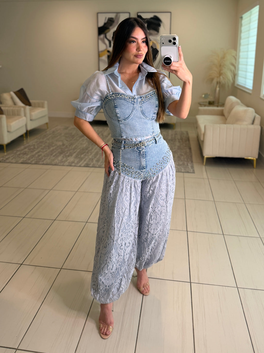 Radiant Prairie Lace Blue Pant Set