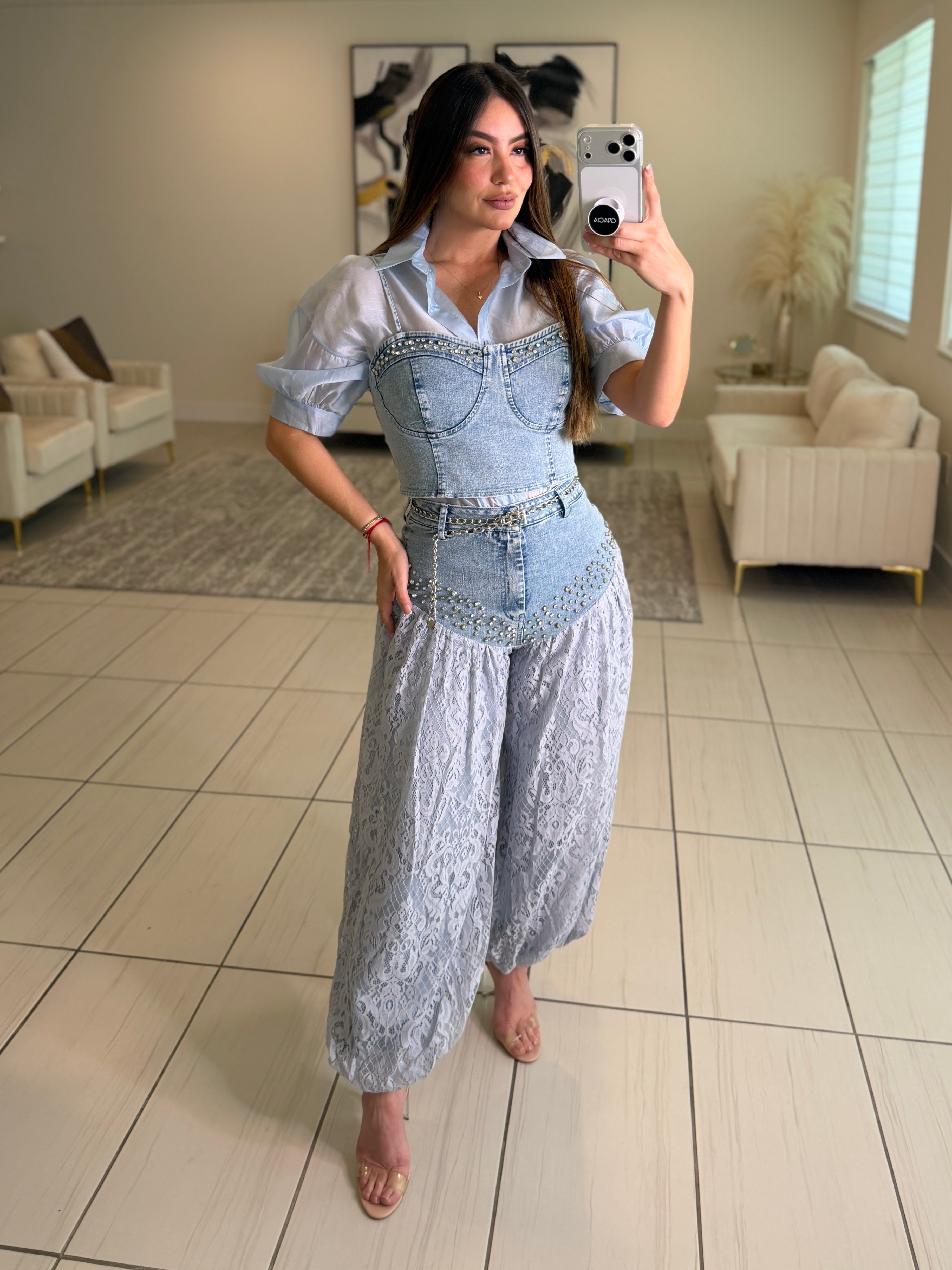 Radiant Prairie Lace Blue Pant Set