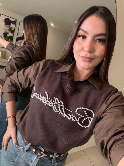 Parisian Stroll Brown Long-Sleeved Top