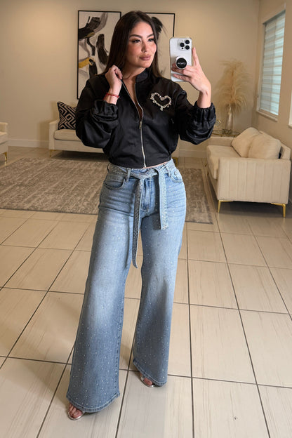 Glam Heart Black Bomber Jacket