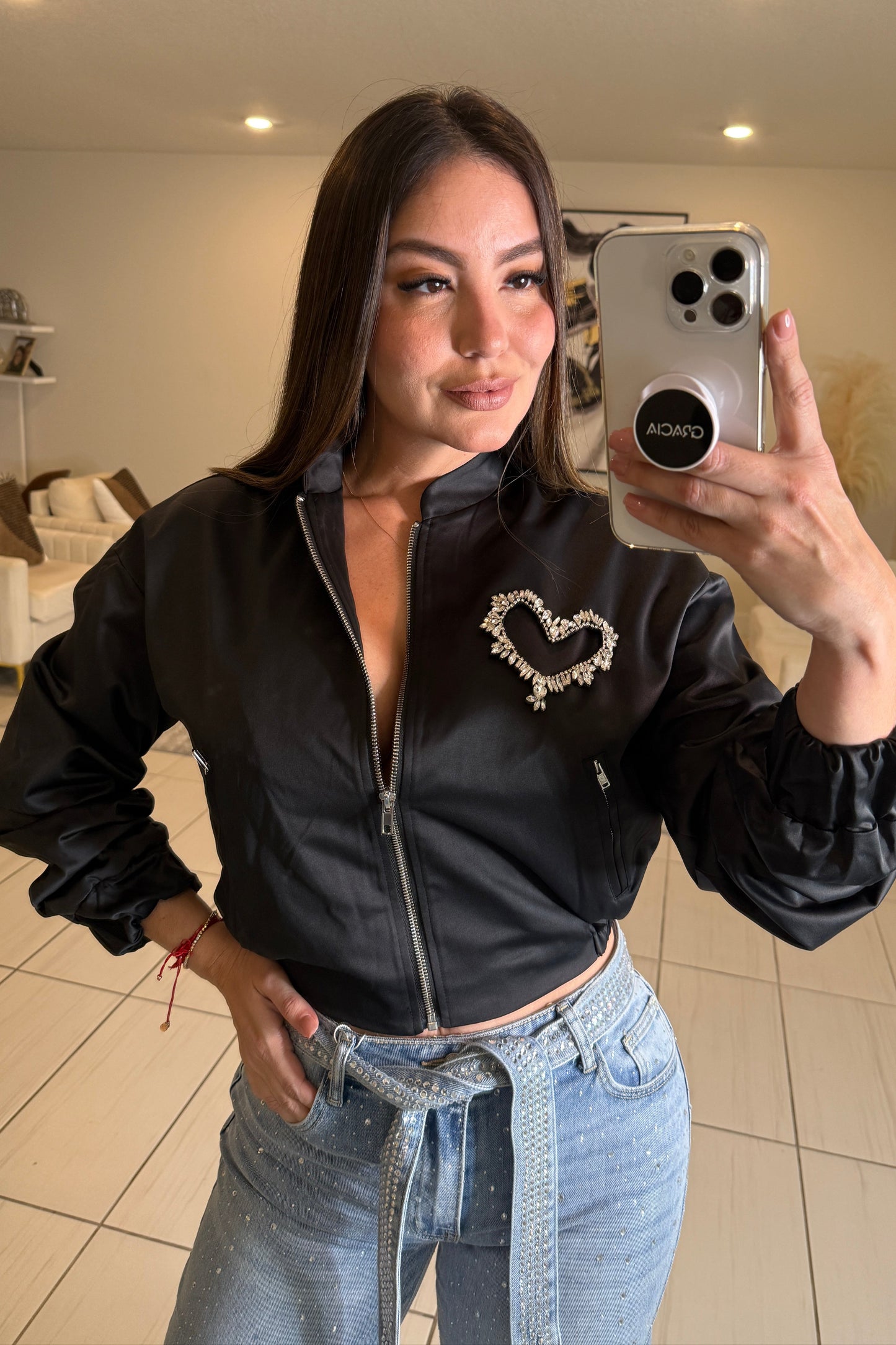 Glam Heart Black Bomber Jacket
