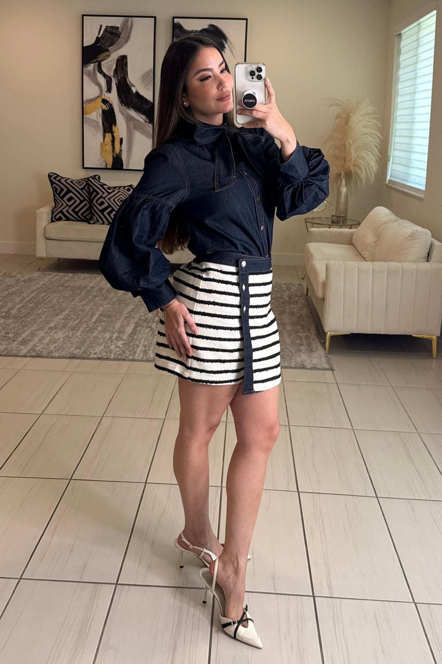 Elegant Bow Denim Top