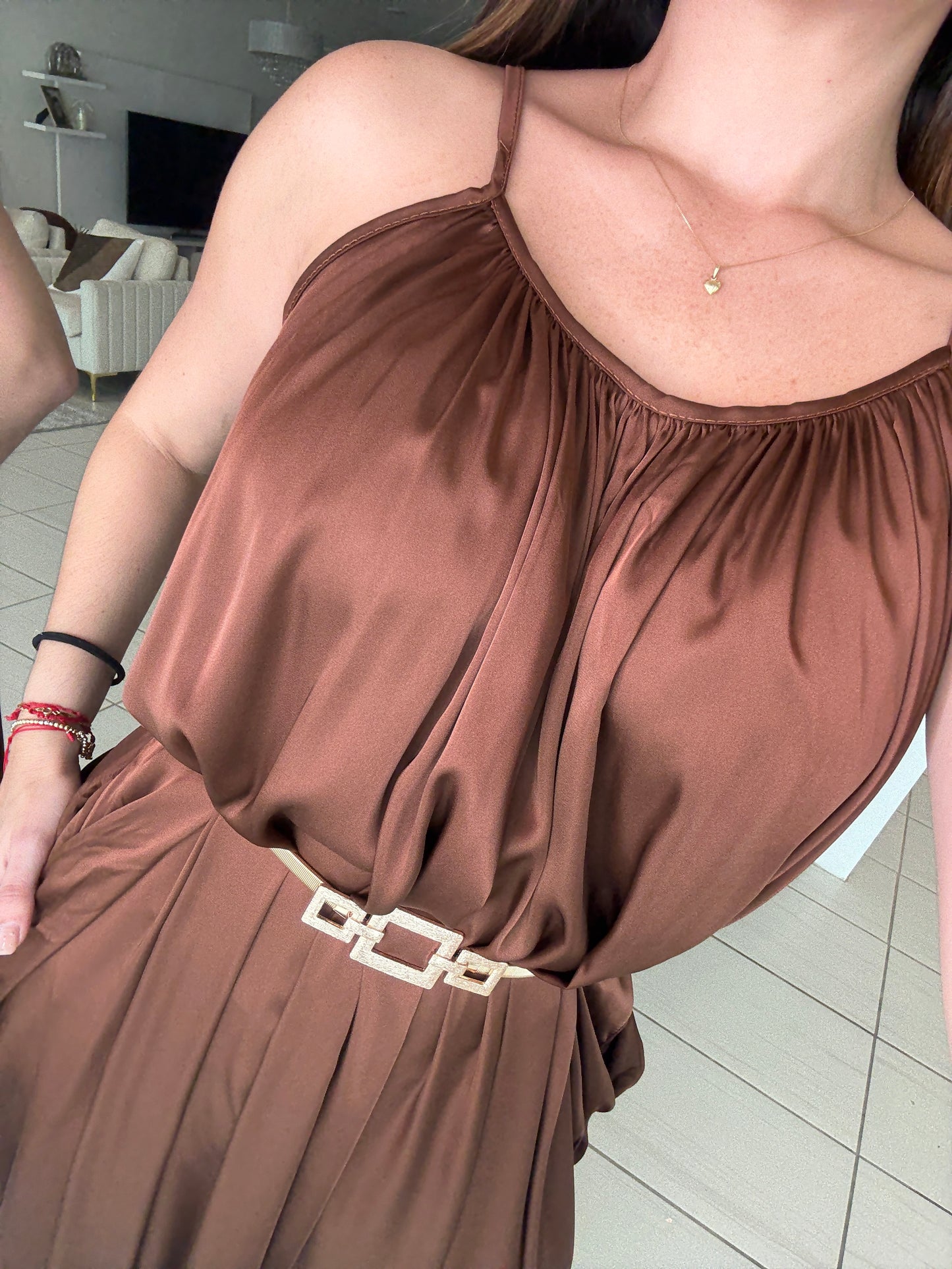 Effortless Essence Ruched Brown Jumpsuit