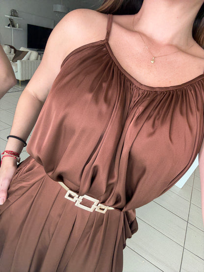 Effortless Essence Ruched Brown Jumpsuit