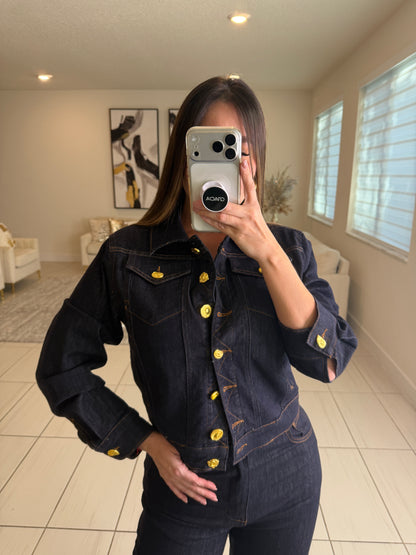 Luxe Gold Button Denim Pant Set