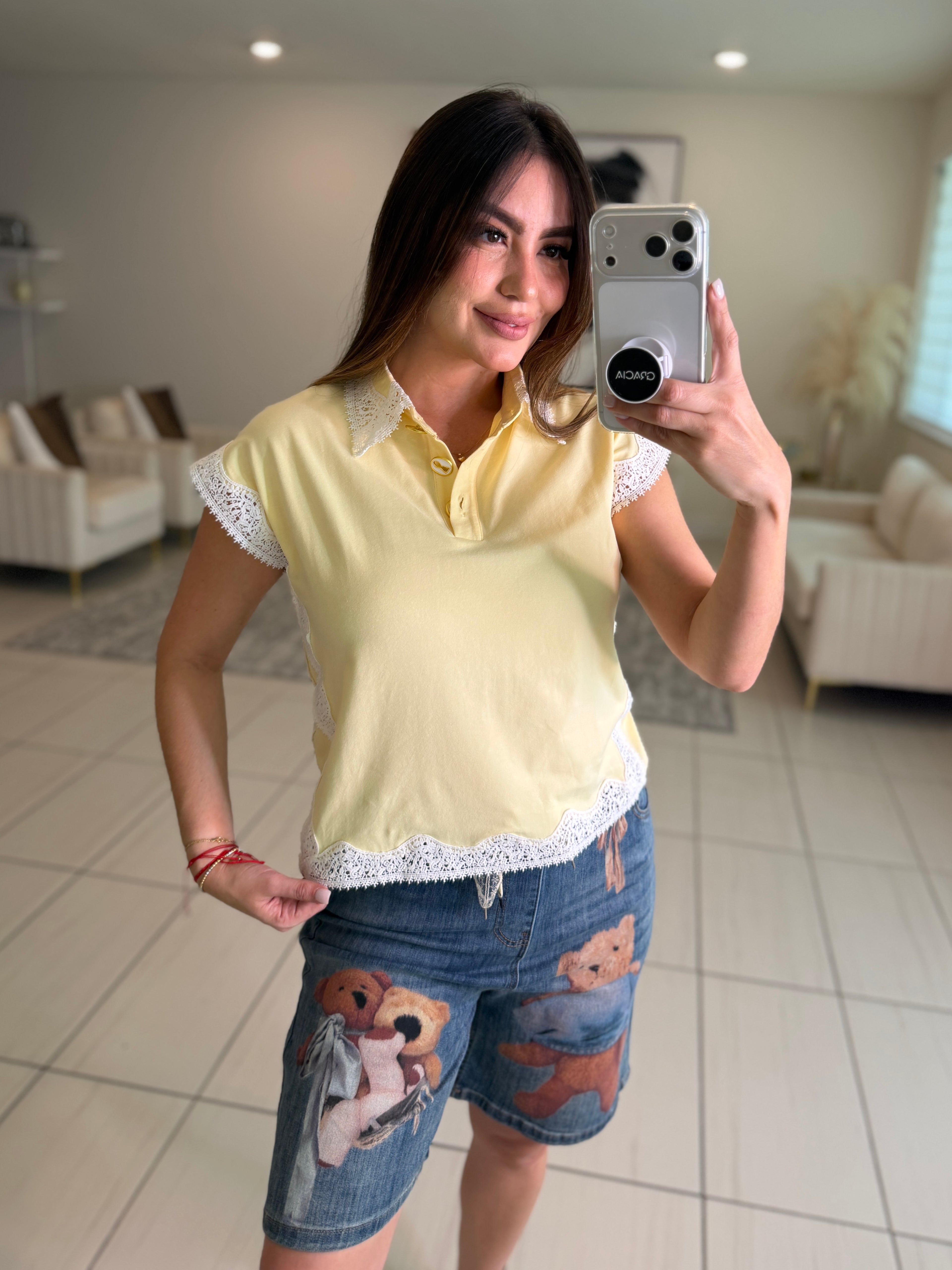 Charming Embroidery Yellow Top