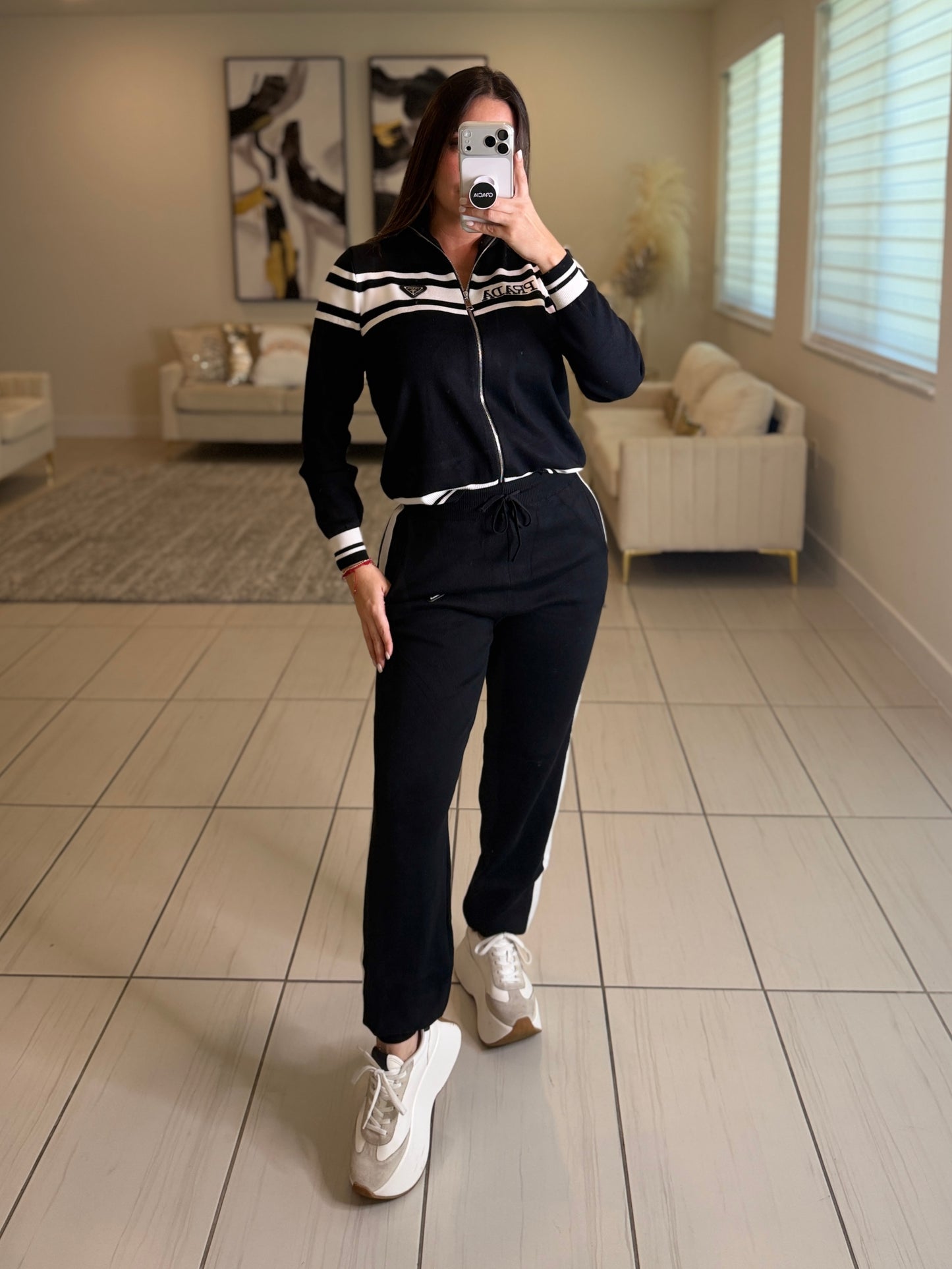 Iconic Black and White Knit Pant Set