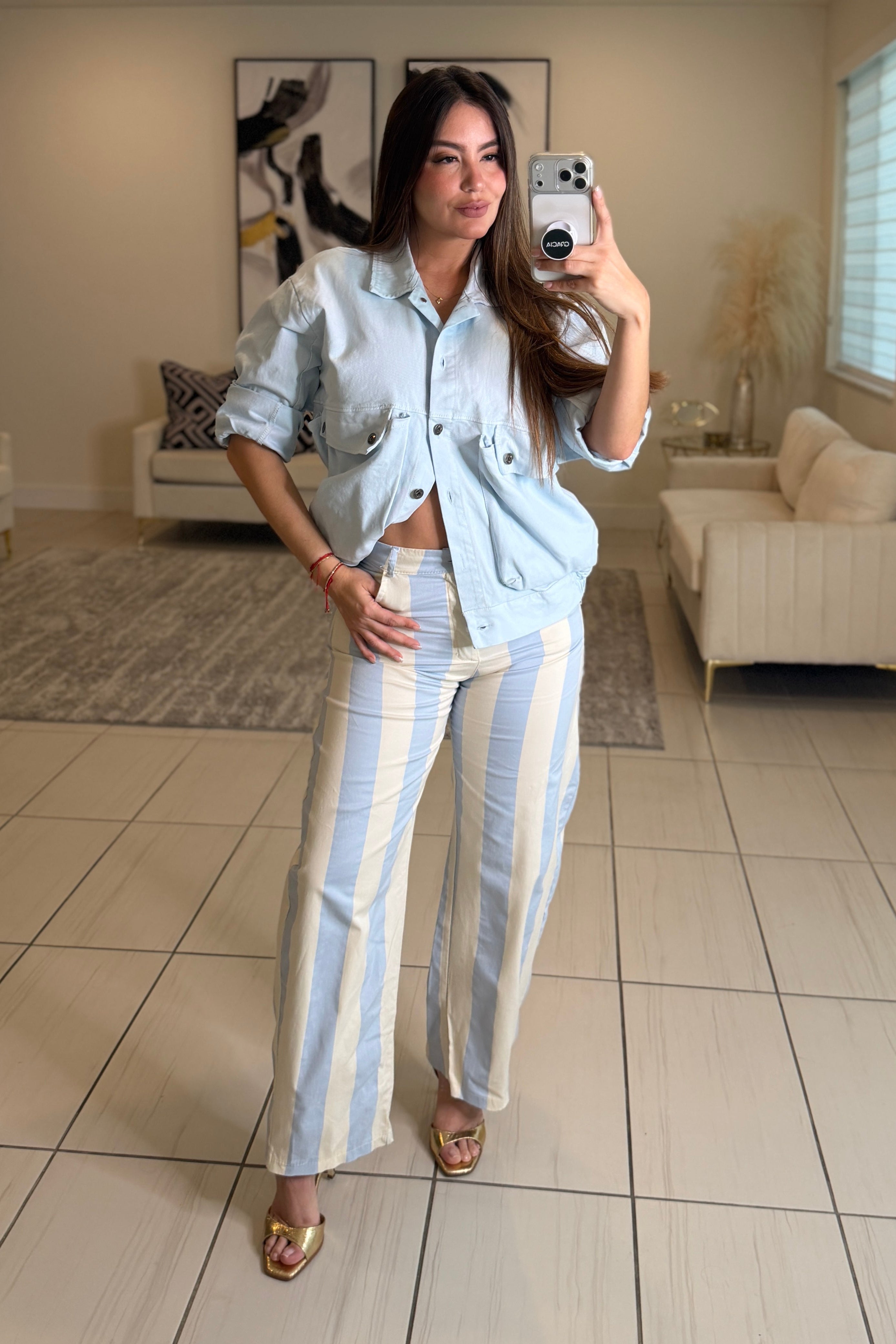 Gravity Stripes Blue Barrel Pants