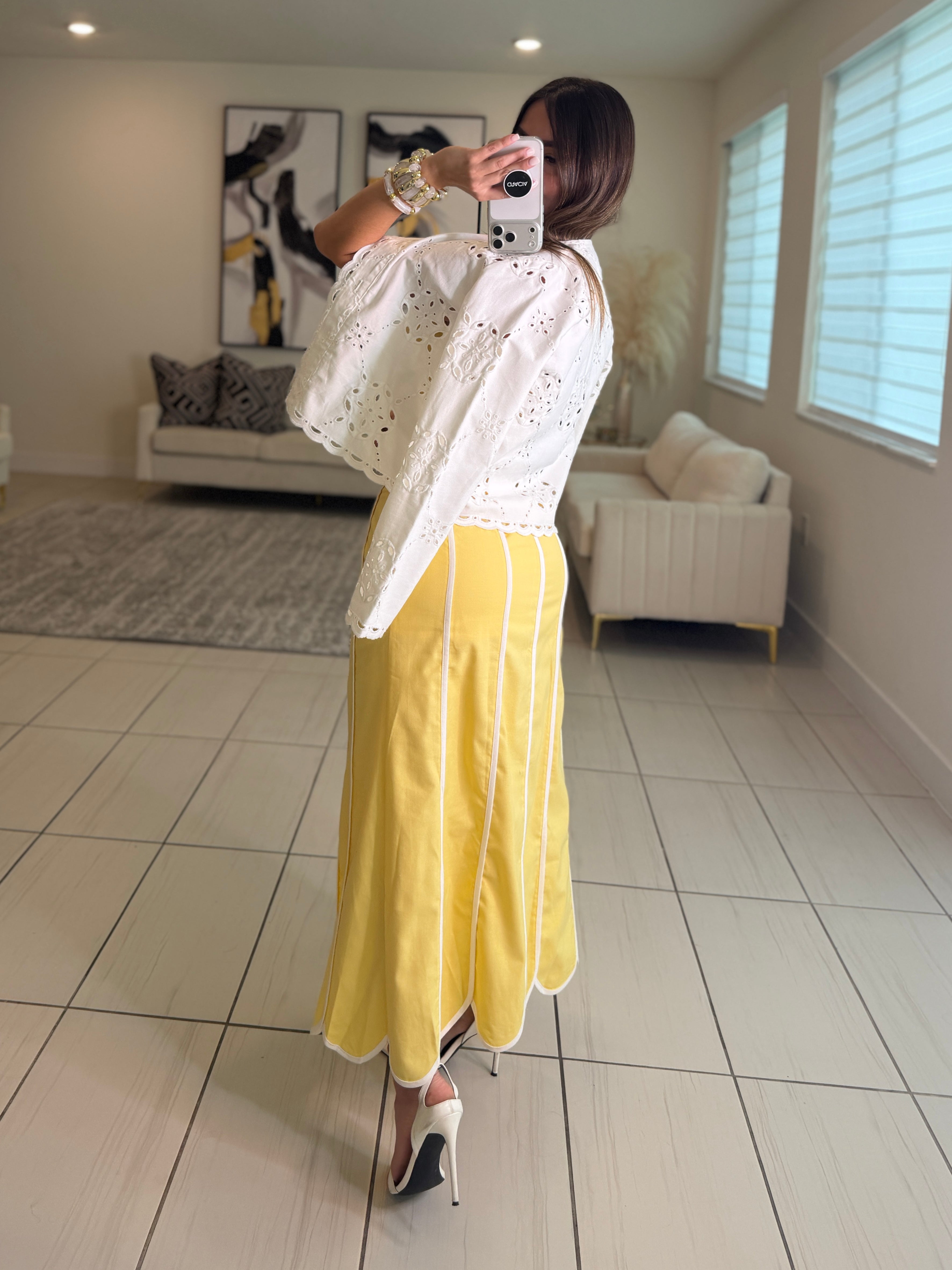 Delicate Clouds Yellow Skirt Set