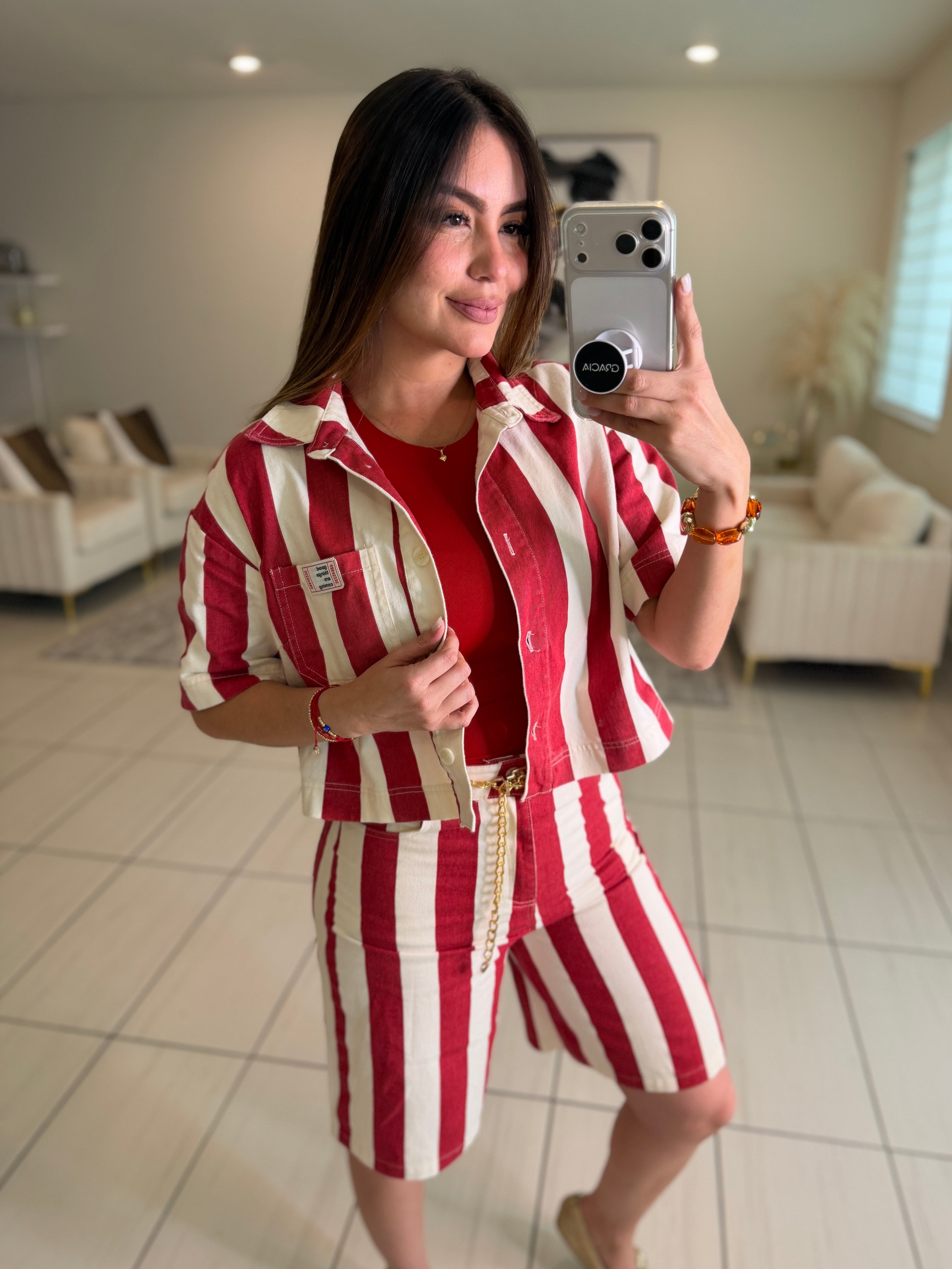 Divine Striped Red and Beige Set