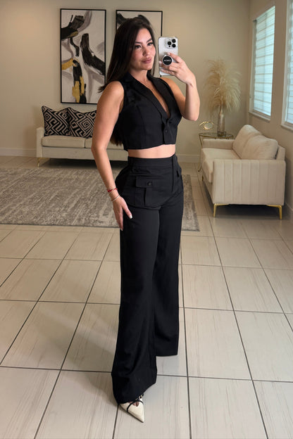 Sharp Agenda Black Pant Set