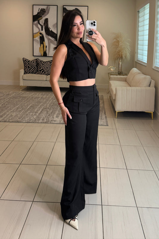 Sharp Agenda Black Pant Set