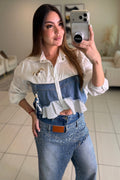 Addicted Contrast White and Denim Shirt