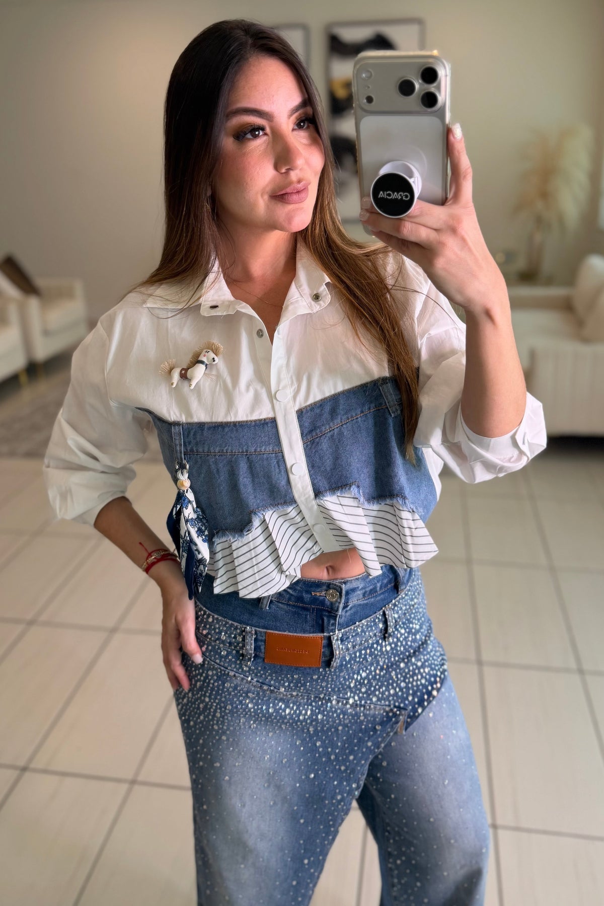 Addicted Contrast White and Denim Shirt