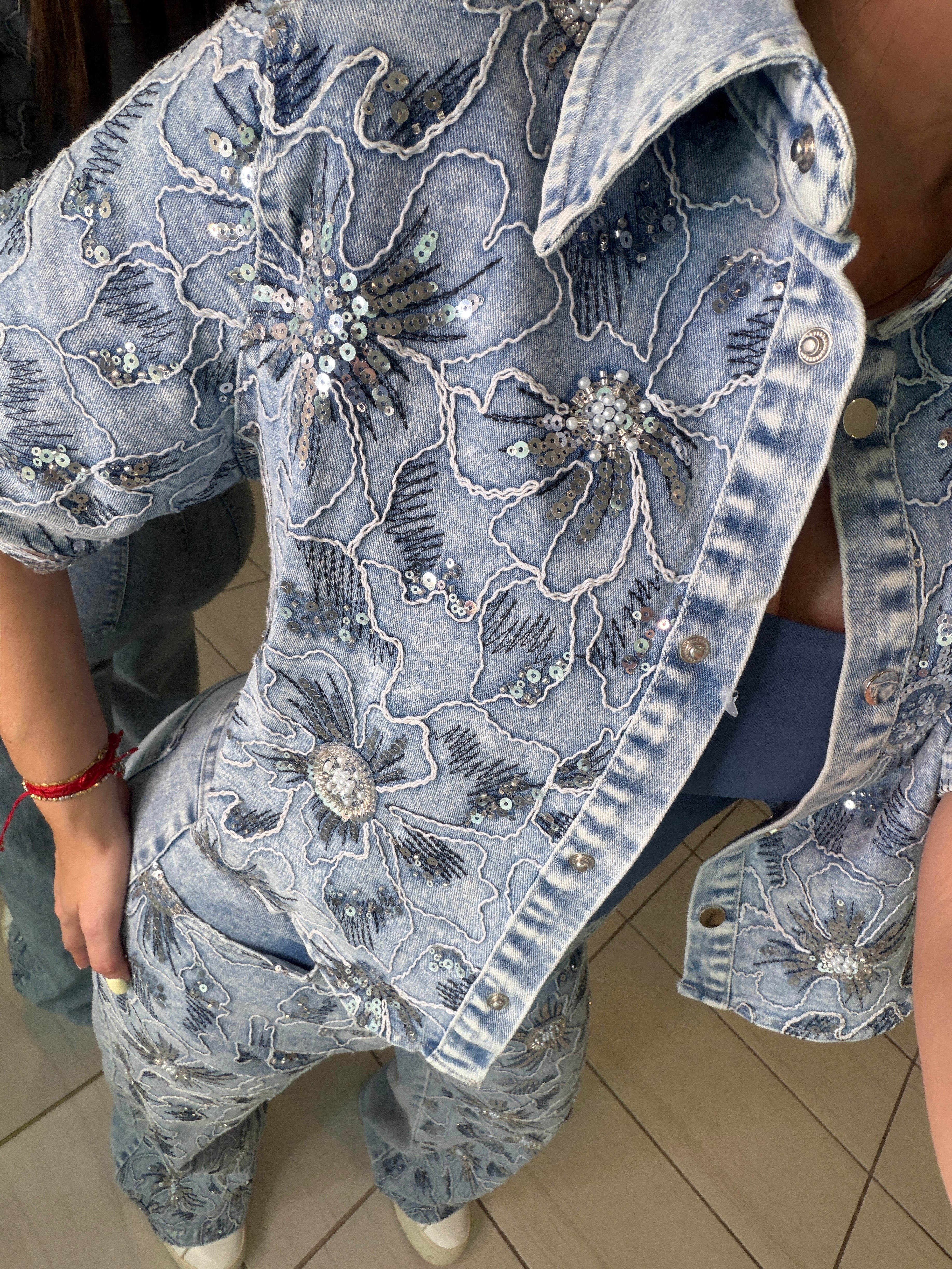 Blossom Sequin Denim Pant Set