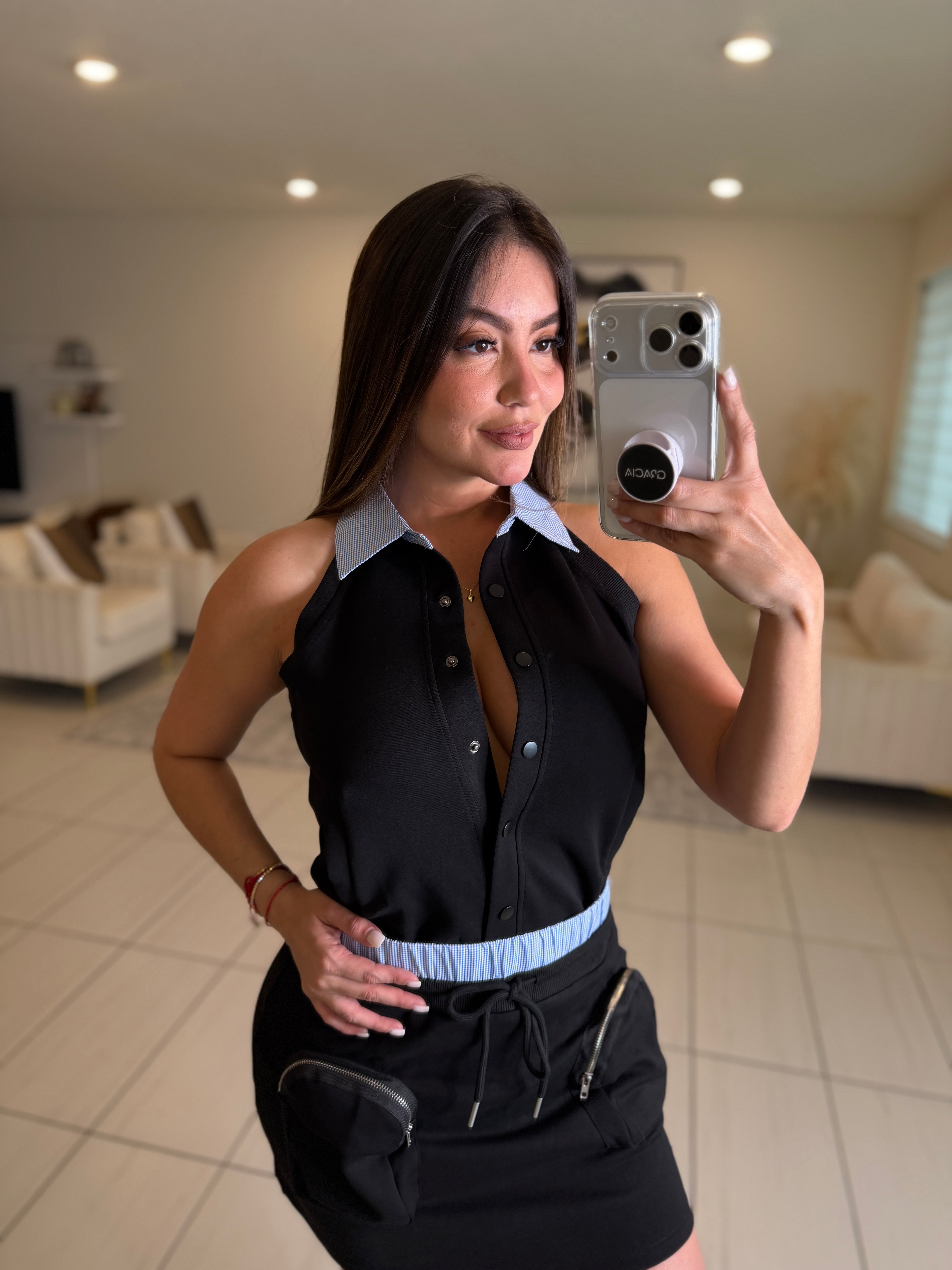 Refined Pockets Black Skort Set