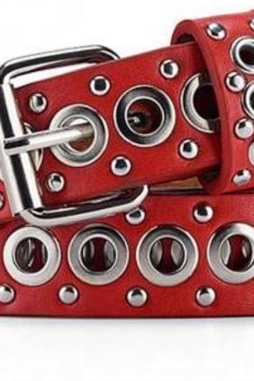 Studs Red Faux Leather Belt