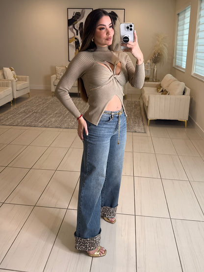 Power Contrast Denim and Leopard Pants