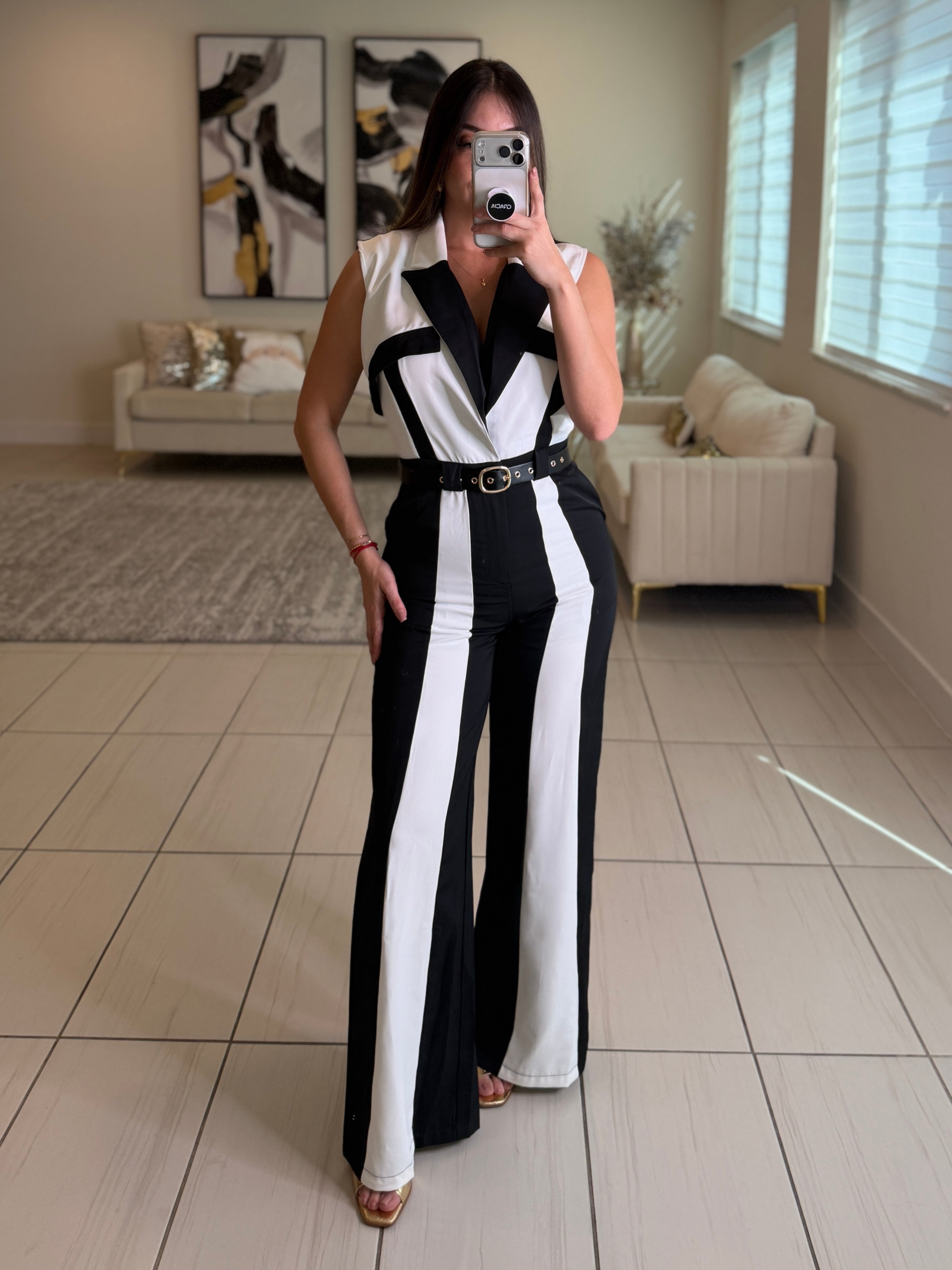 Power Lines Black and White Jumpsuit