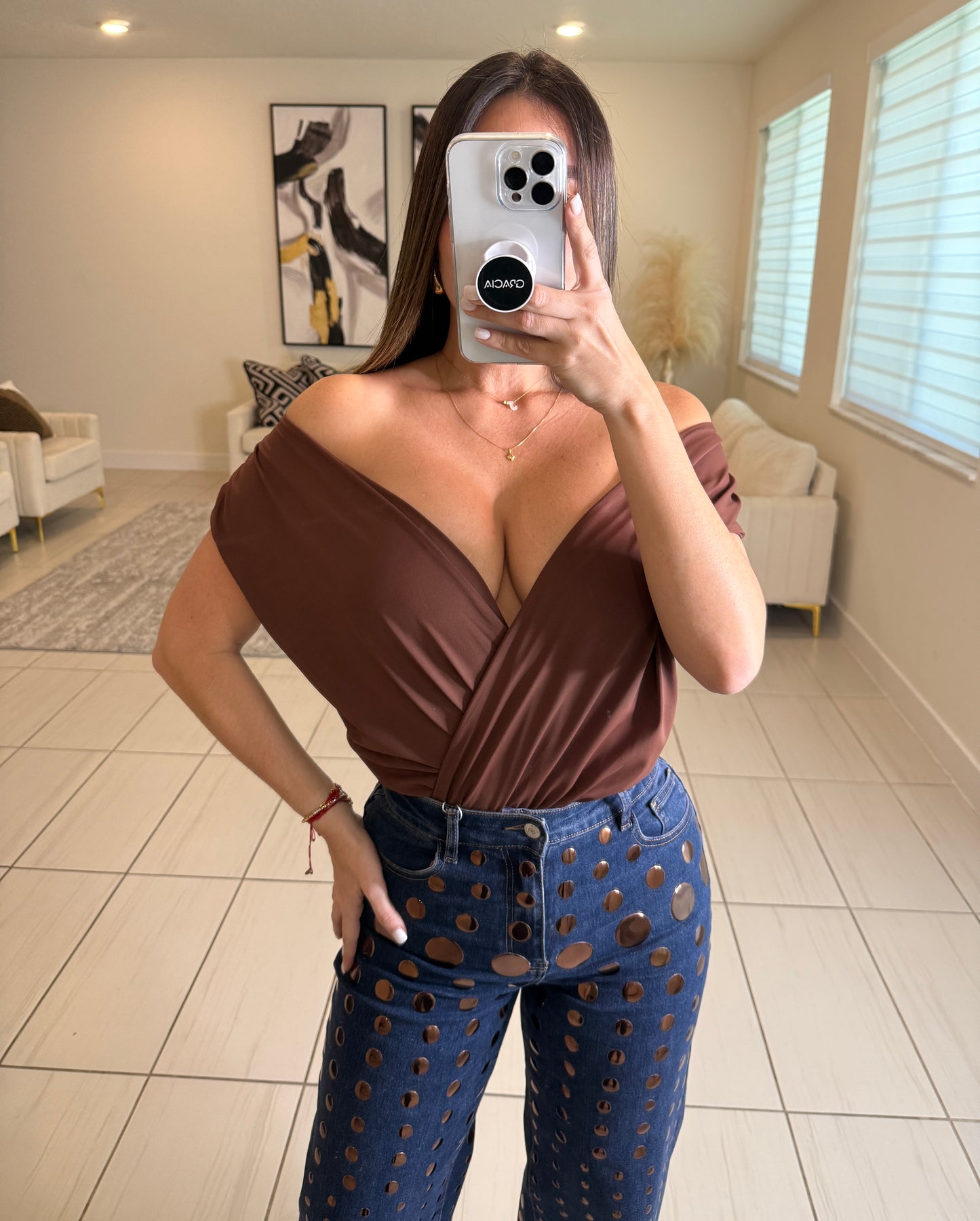 Midnight Crossover Brown Bodysuit