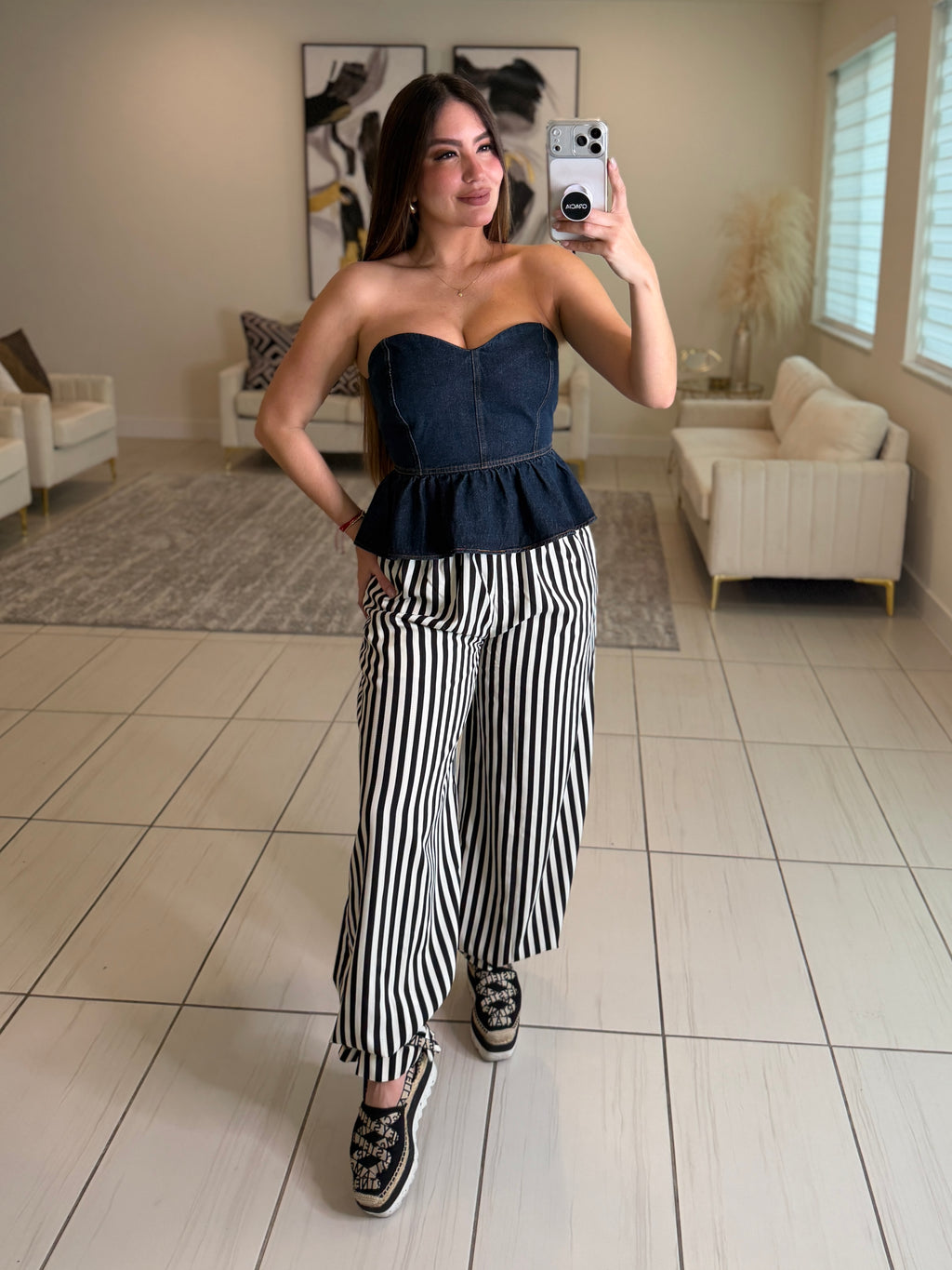 Sweet Peplum Dark Denim Top