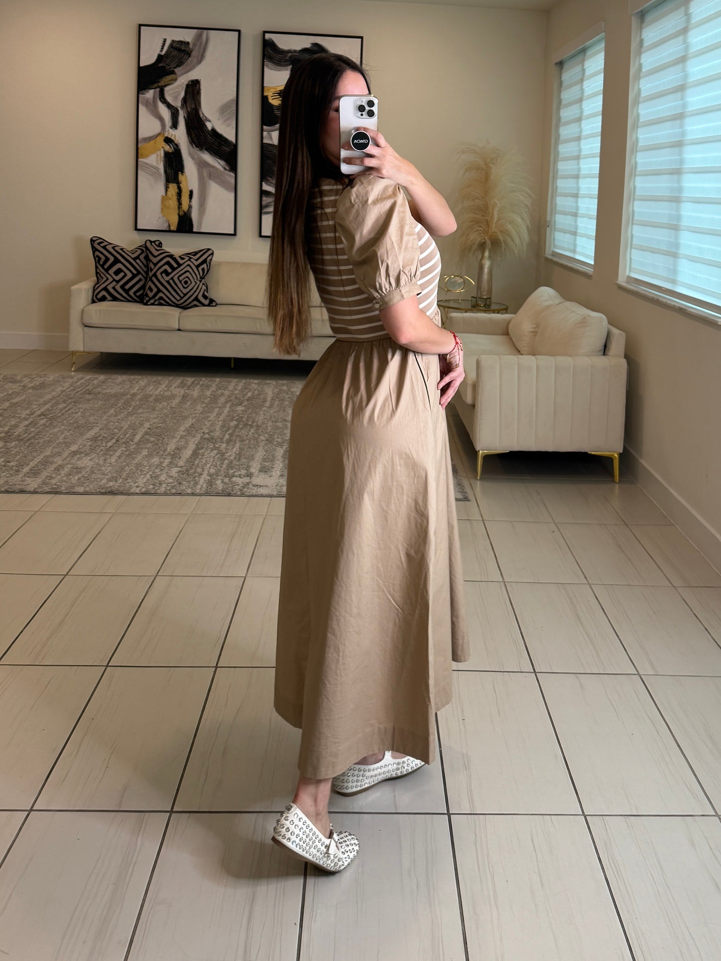 Lustrous Dream Beige Midi Dress