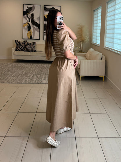 Lustrous Dream Beige Midi Dress