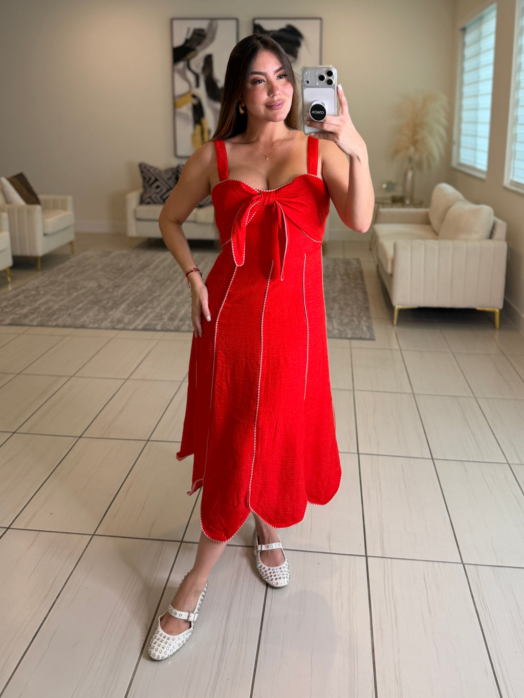 Enchanted Aura Red Midi Dress