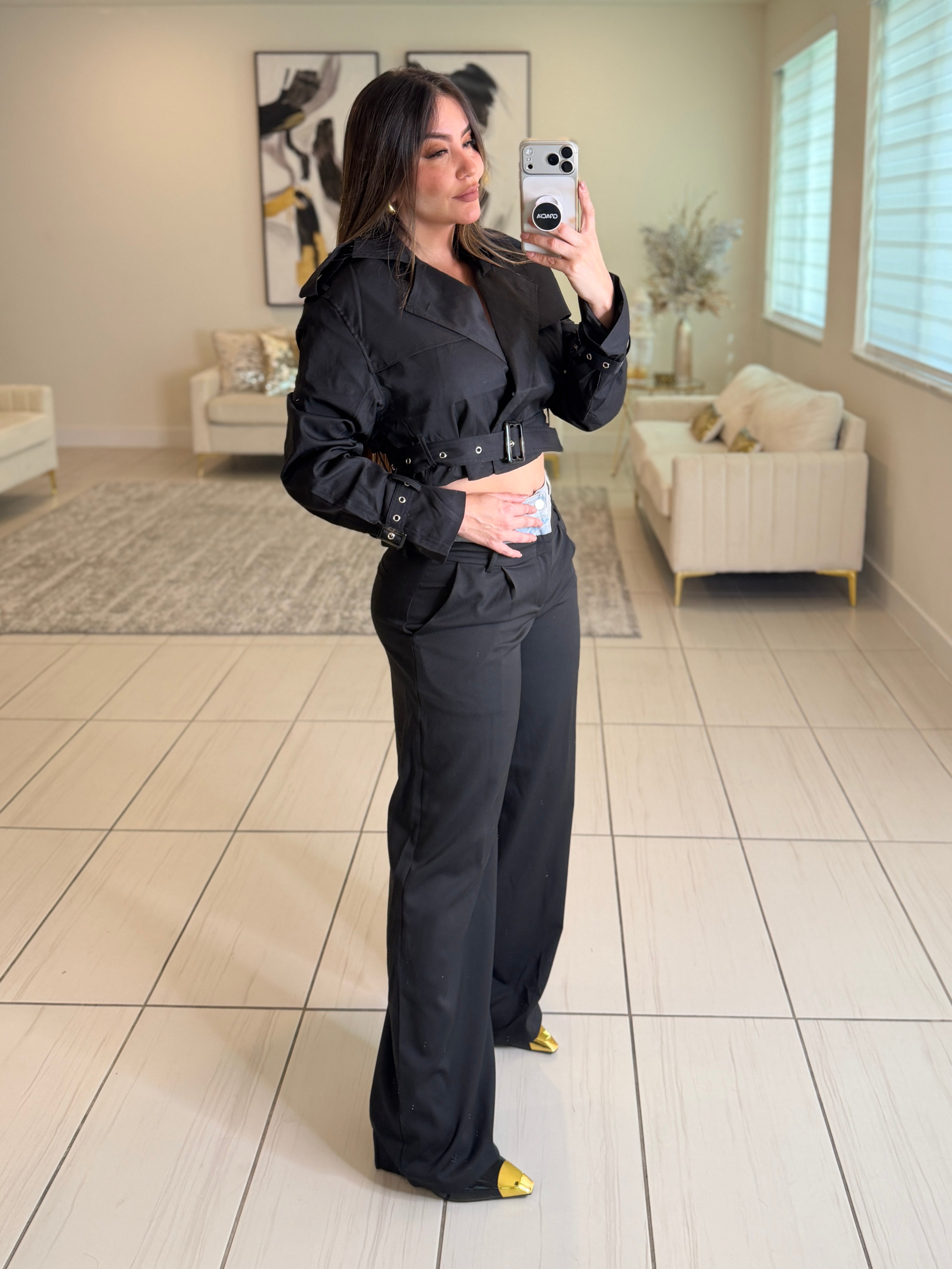 Iconic Contrast Black and Denim Pants