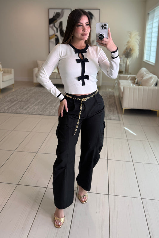 Cutest Bow Knit White Sweater Top