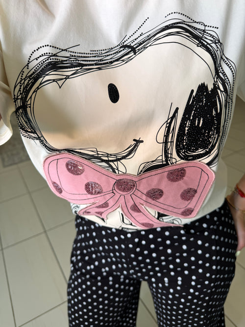 Pink Dots Bow Beige Tshirt