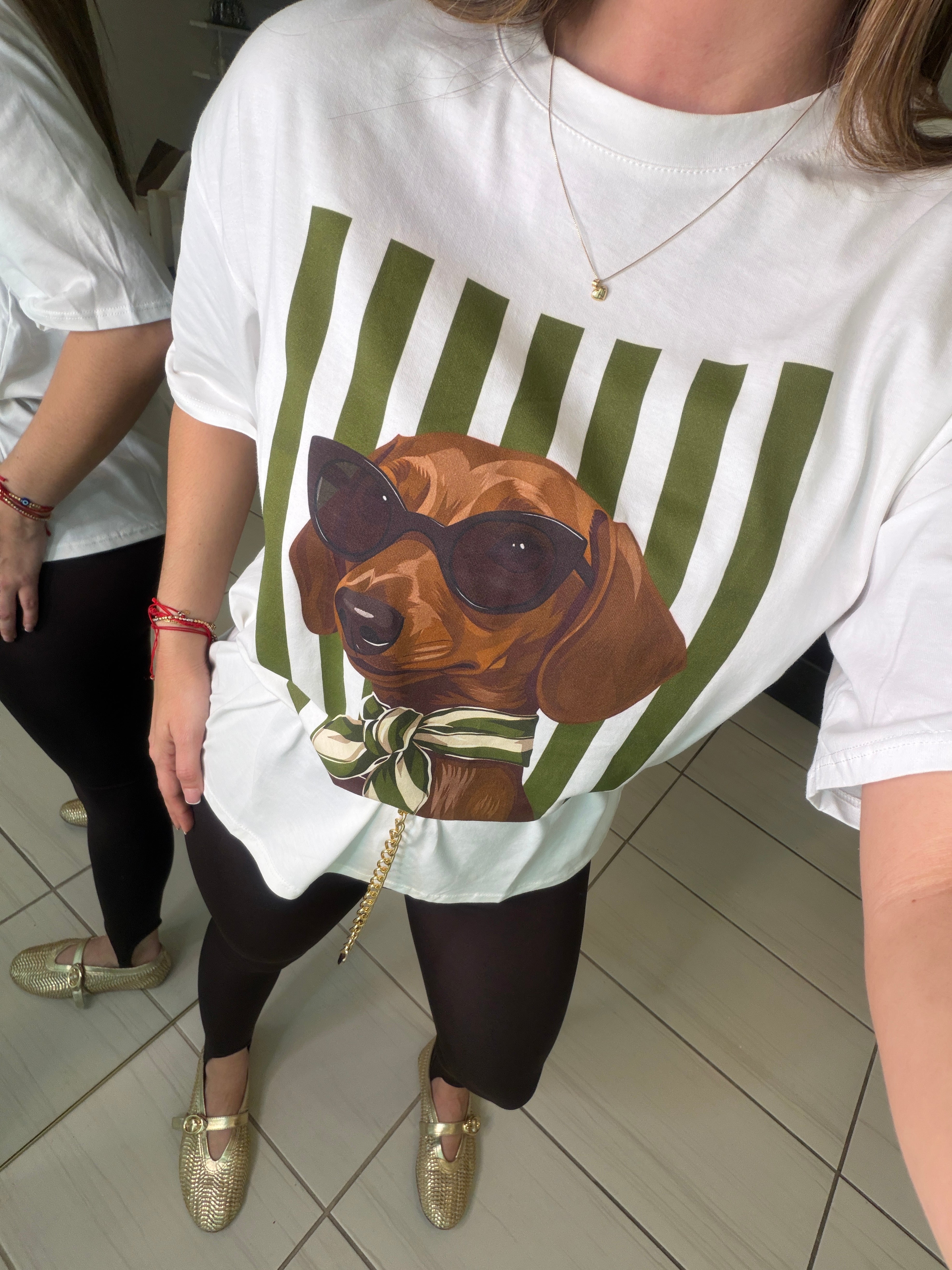 Chic Puppy Stripes White Tshirt