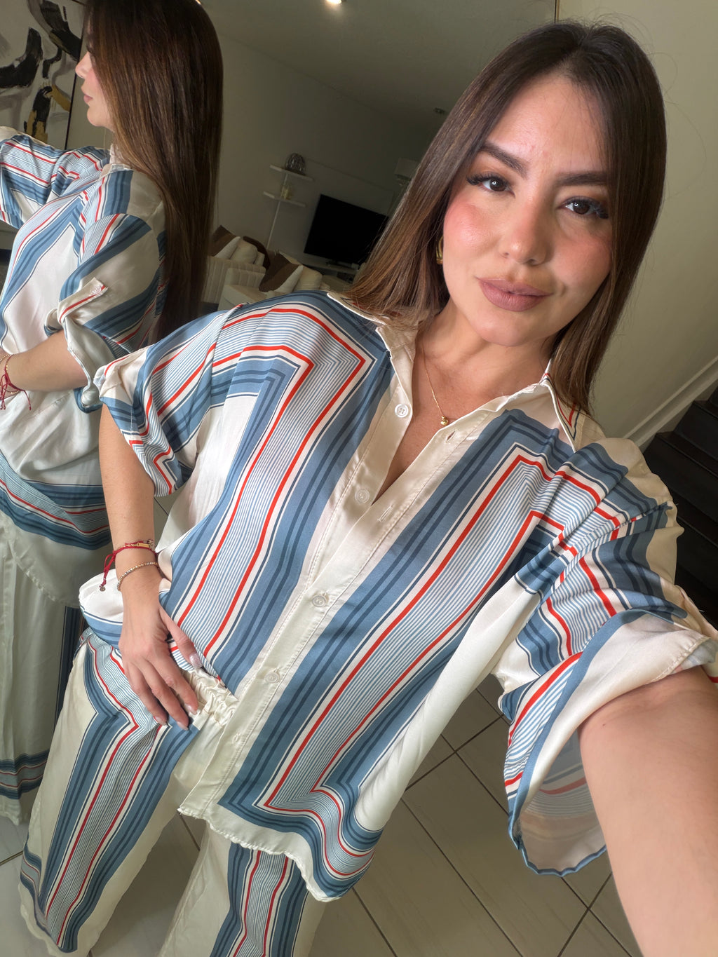 Marine Stripes Beige Pant Set