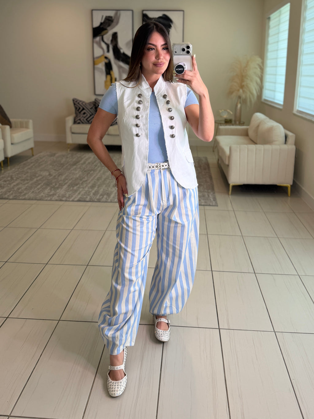 Italian Stripes Light Blue Barrel Pants