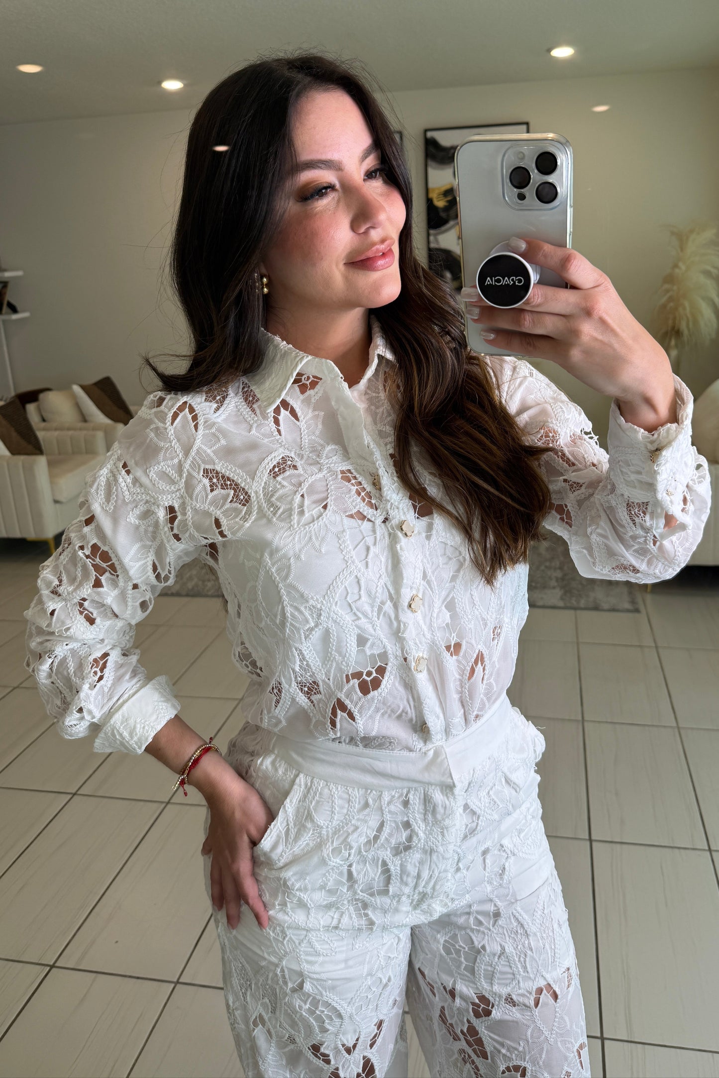 Petal Whispers White Pant Set