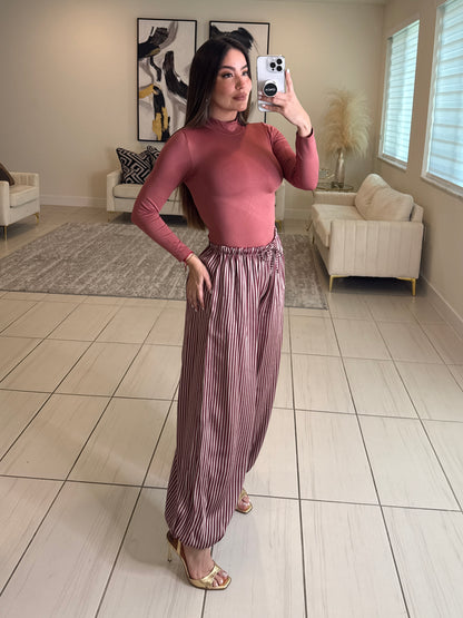 Luxe Stripes Wine Balloon Pants