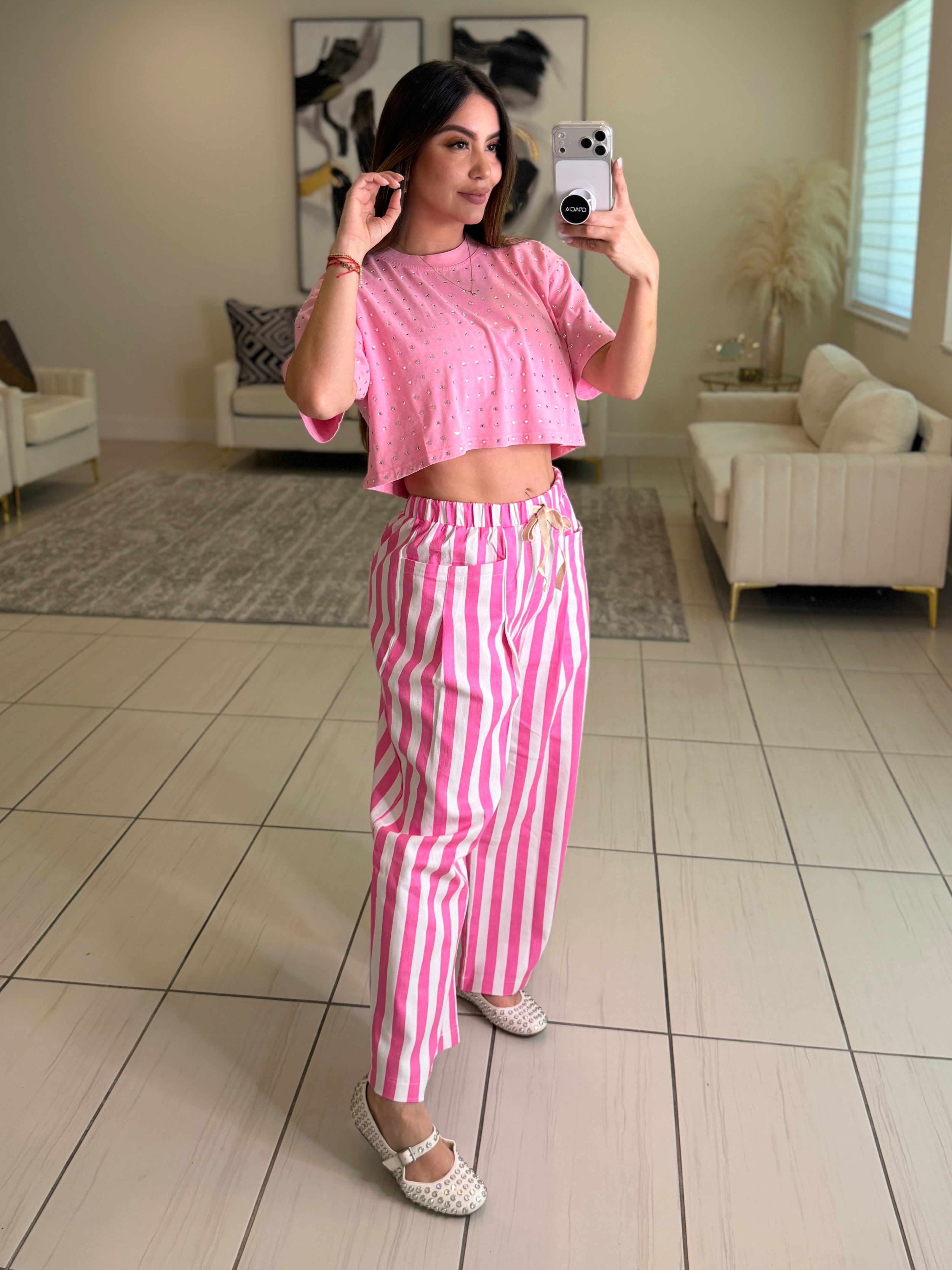 Glow Up Rhinestones Pink Top