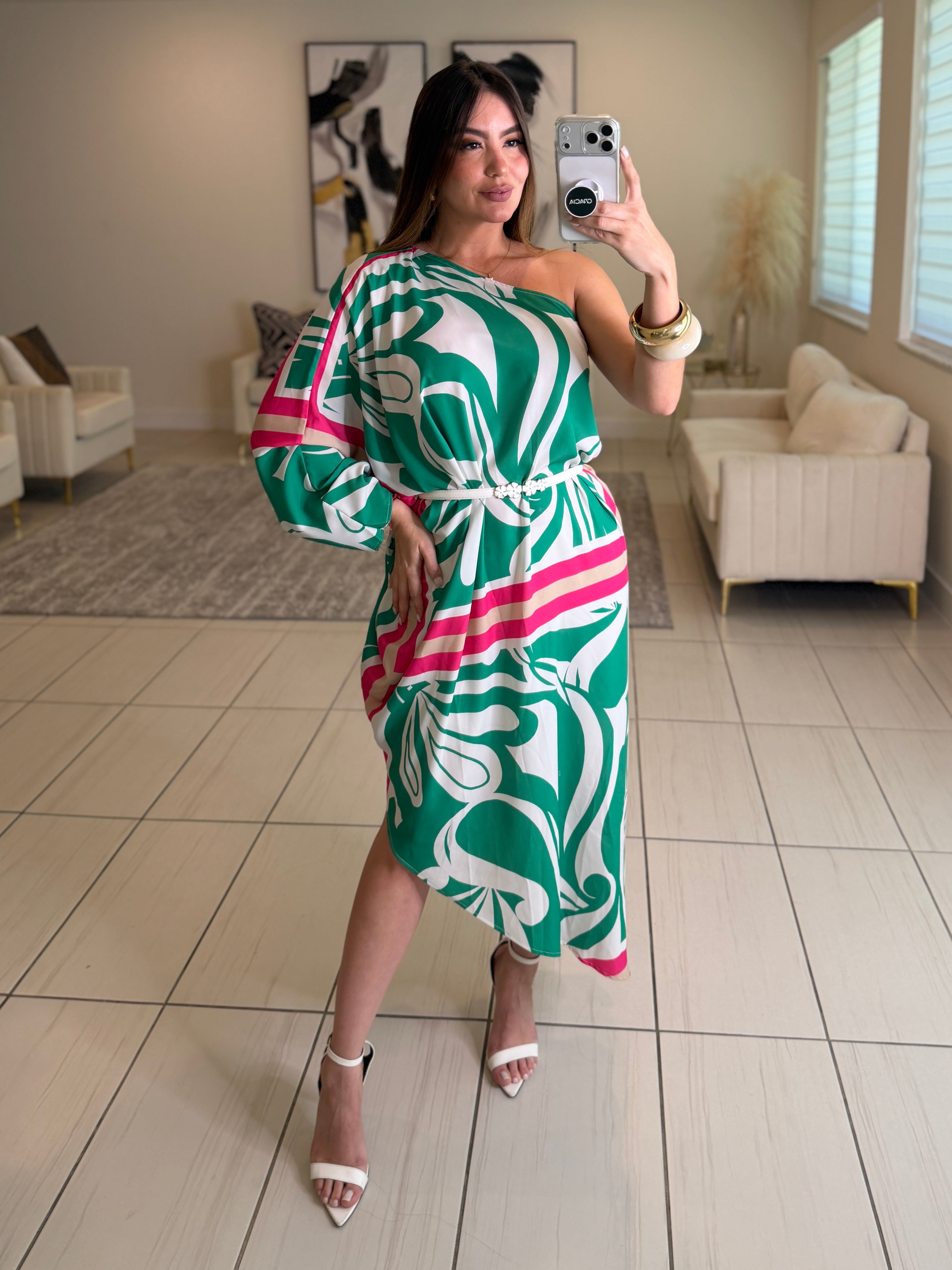 Whispered Romance Floral Green Dress