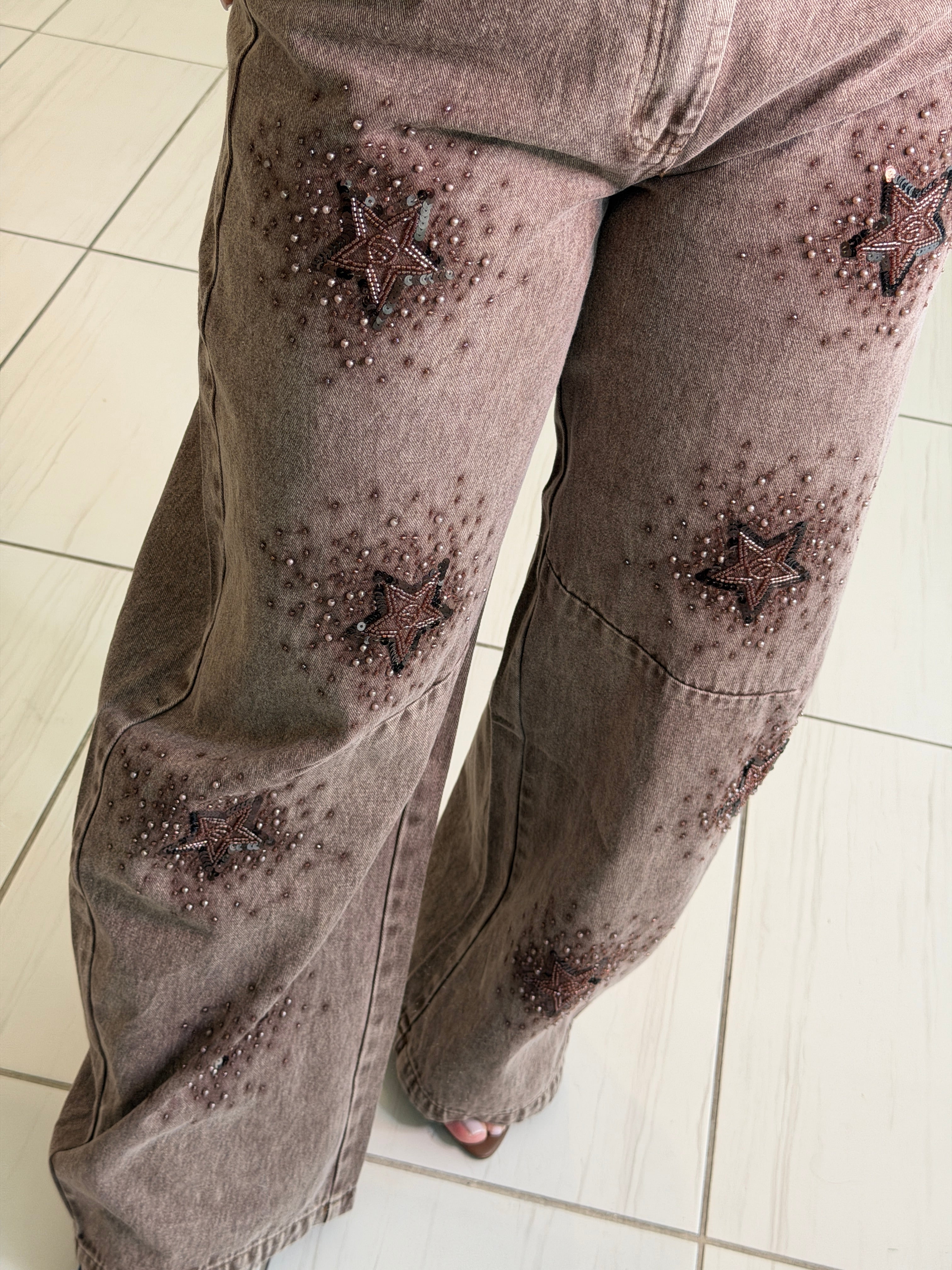 Stars Allure Brown Denim Pant Set