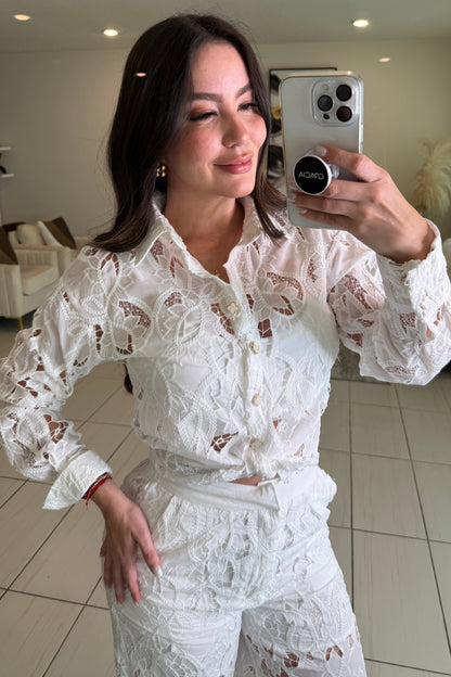 Petal Whispers White Pant Set