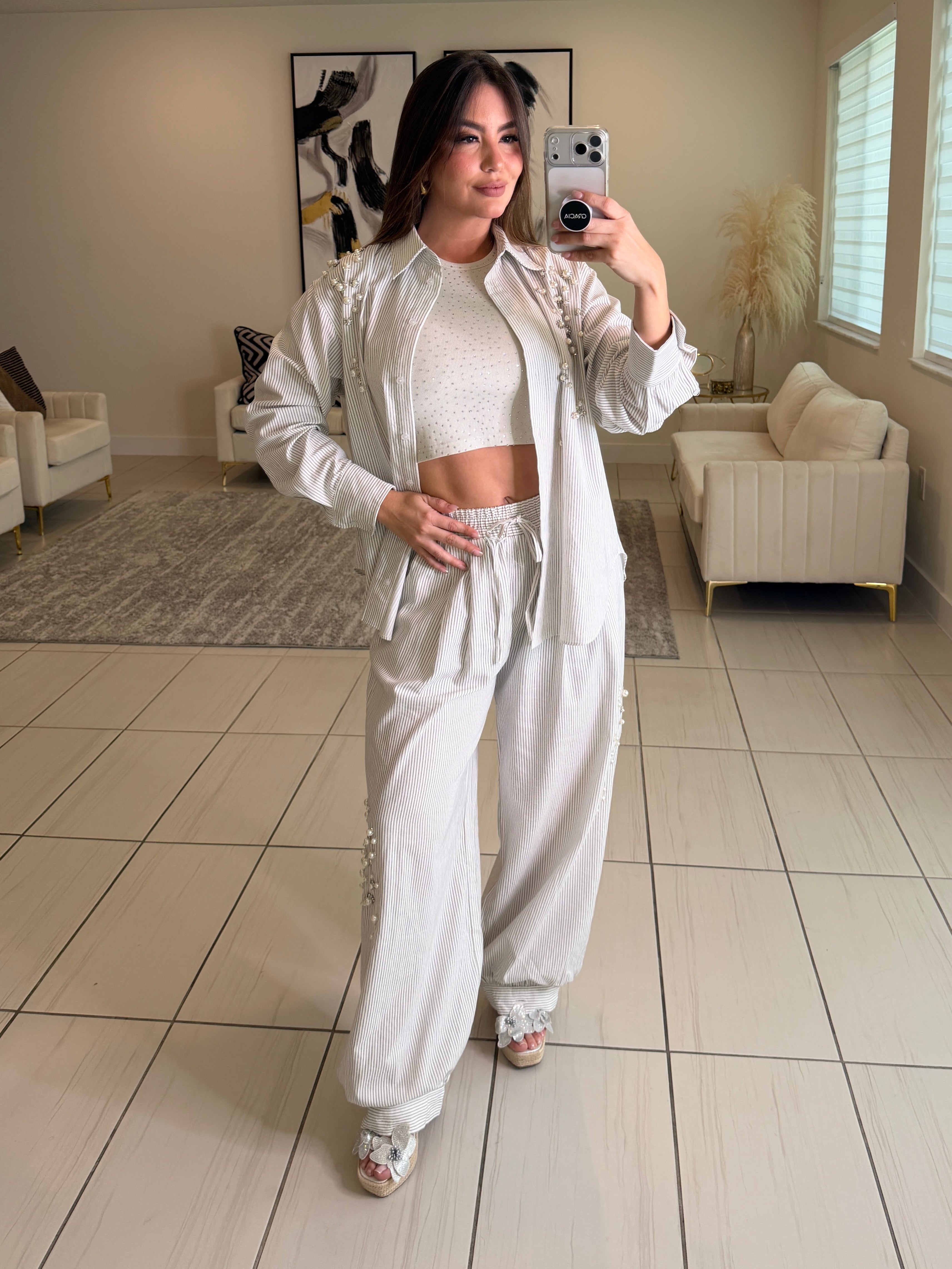 Opulent Stripes White Balloon Pant Set