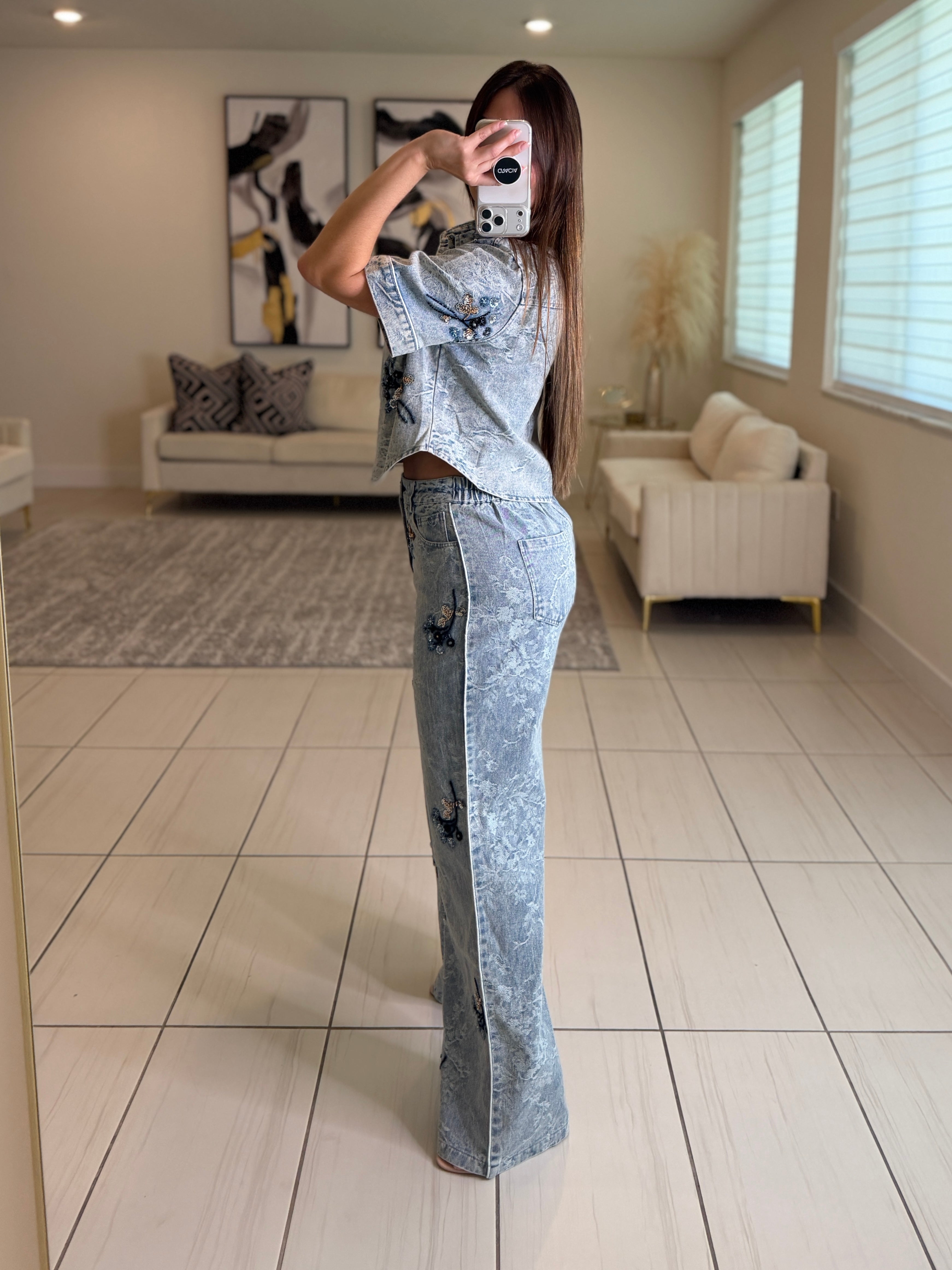 Perfect Details Denim Pant Set
