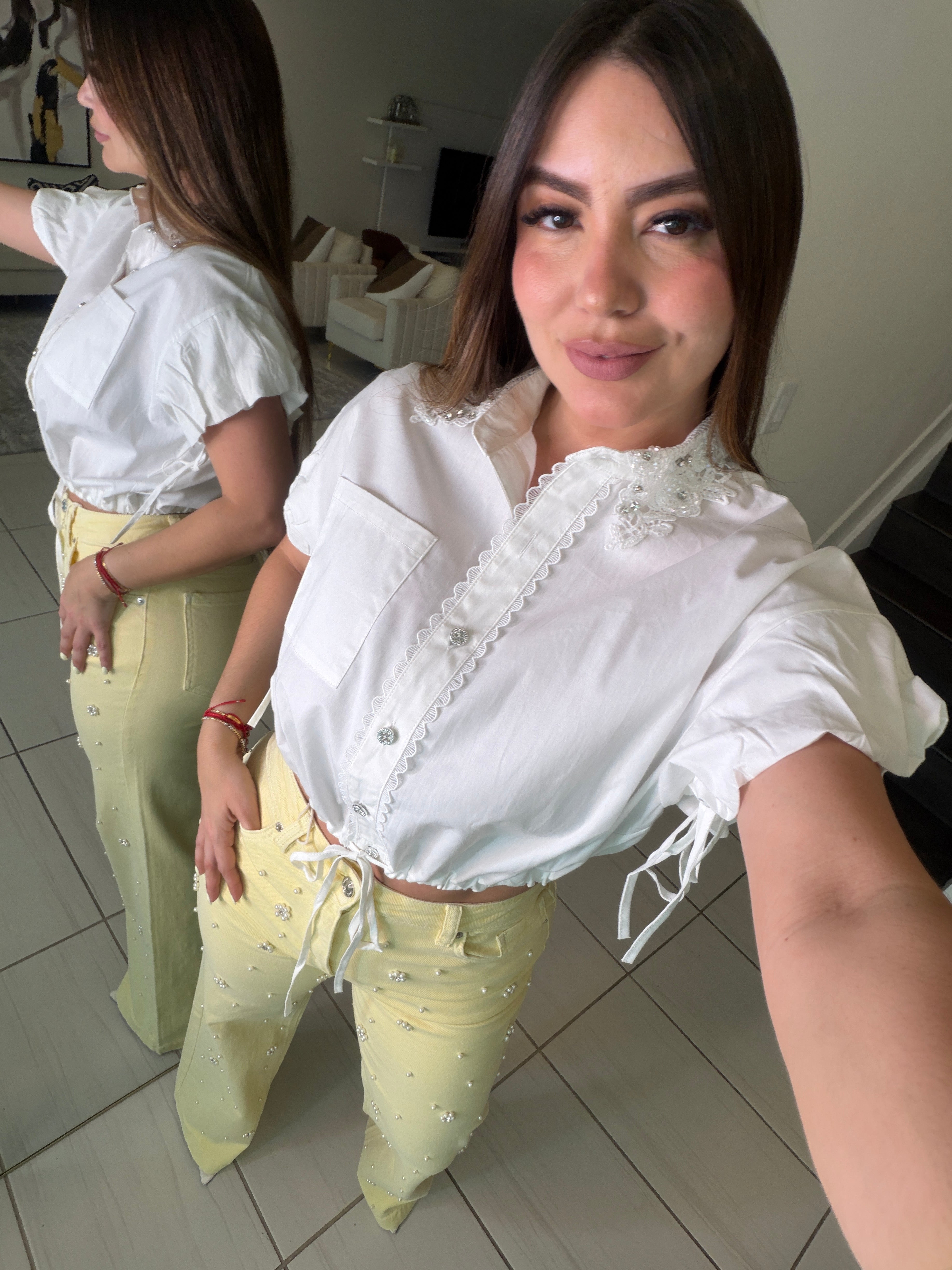 Flowers and Sparkles White Shirt