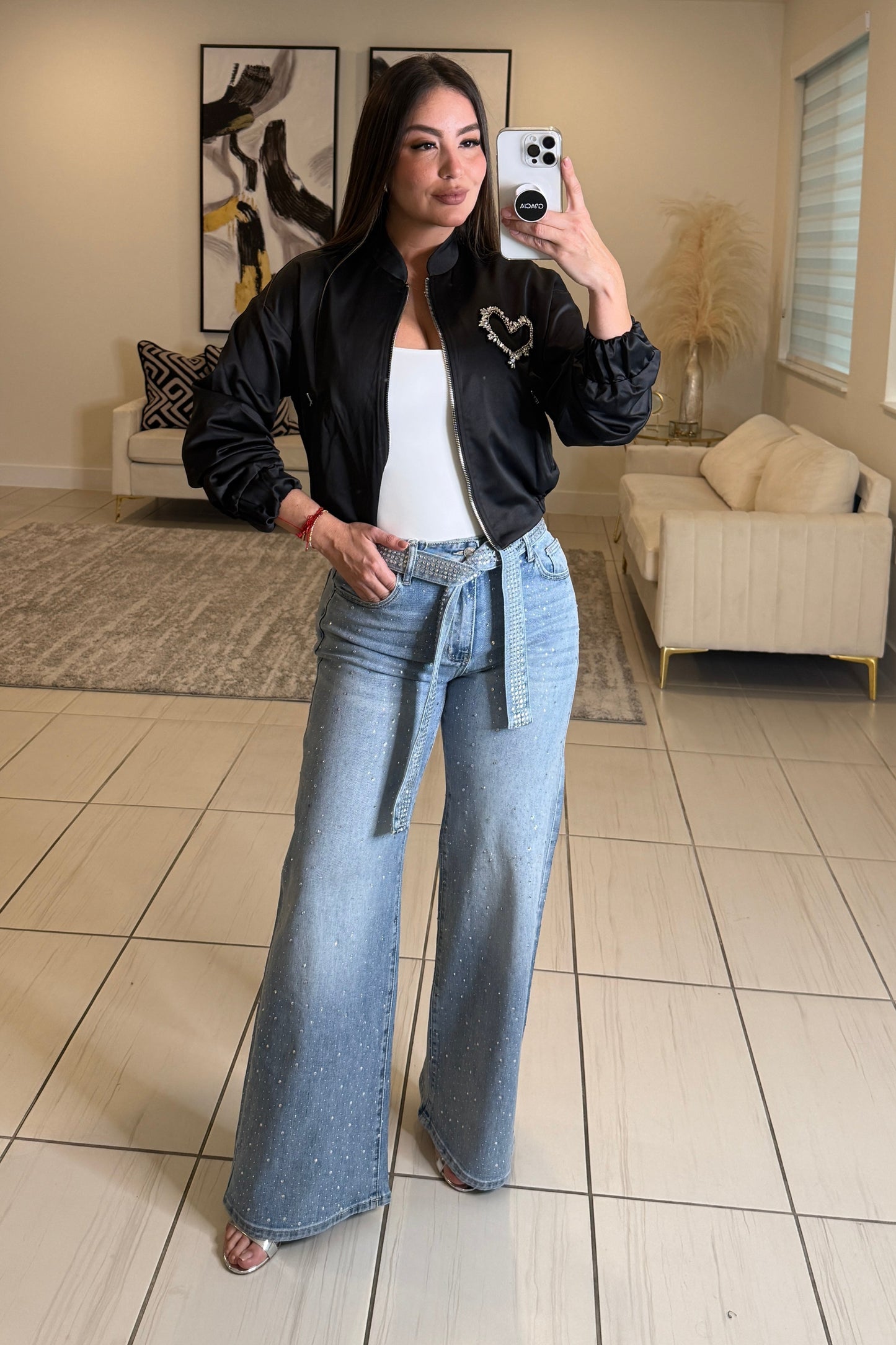 Glam Heart Black Bomber Jacket
