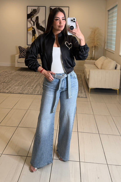 Glam Heart Black Bomber Jacket
