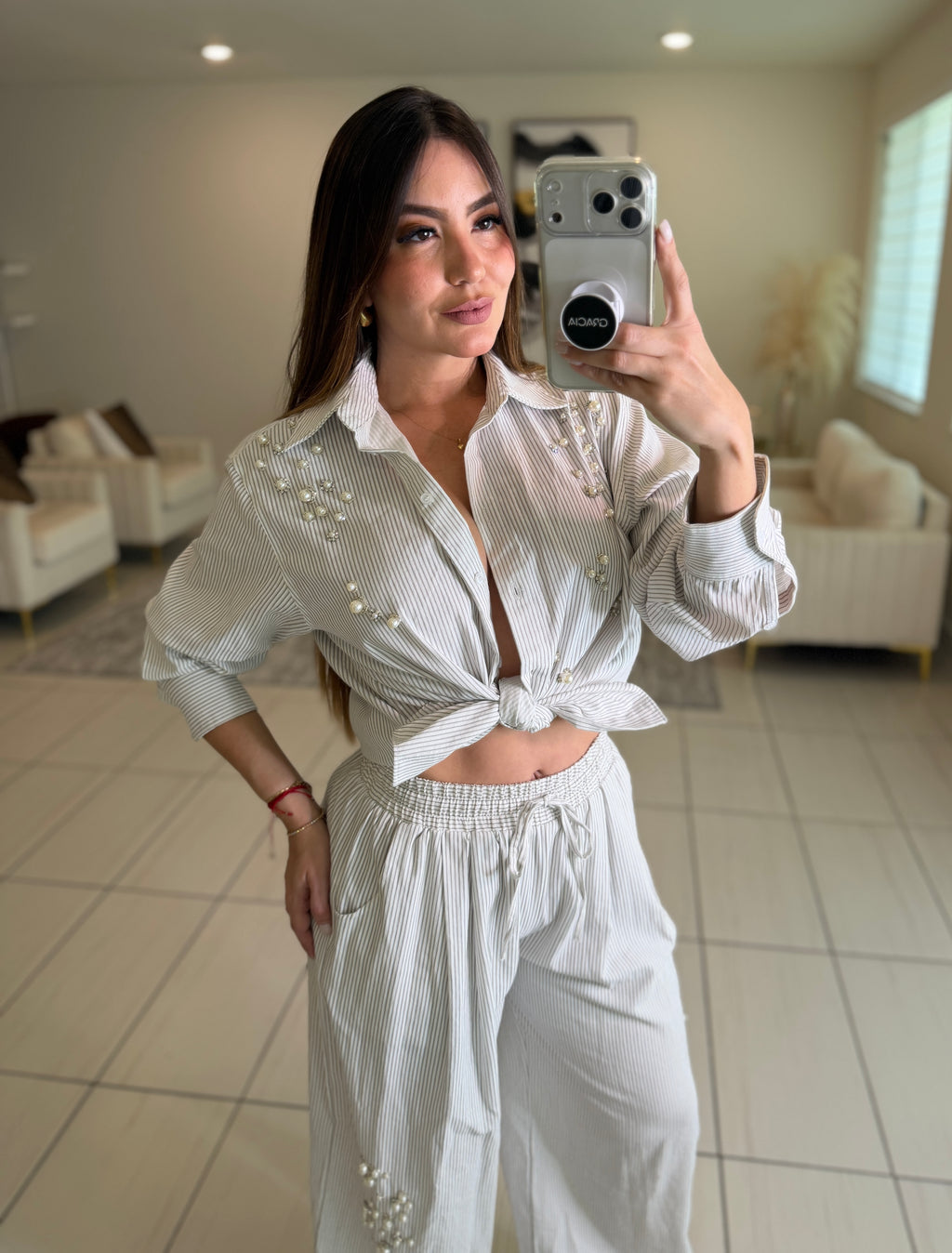 Opulent Stripes White Balloon Pant Set