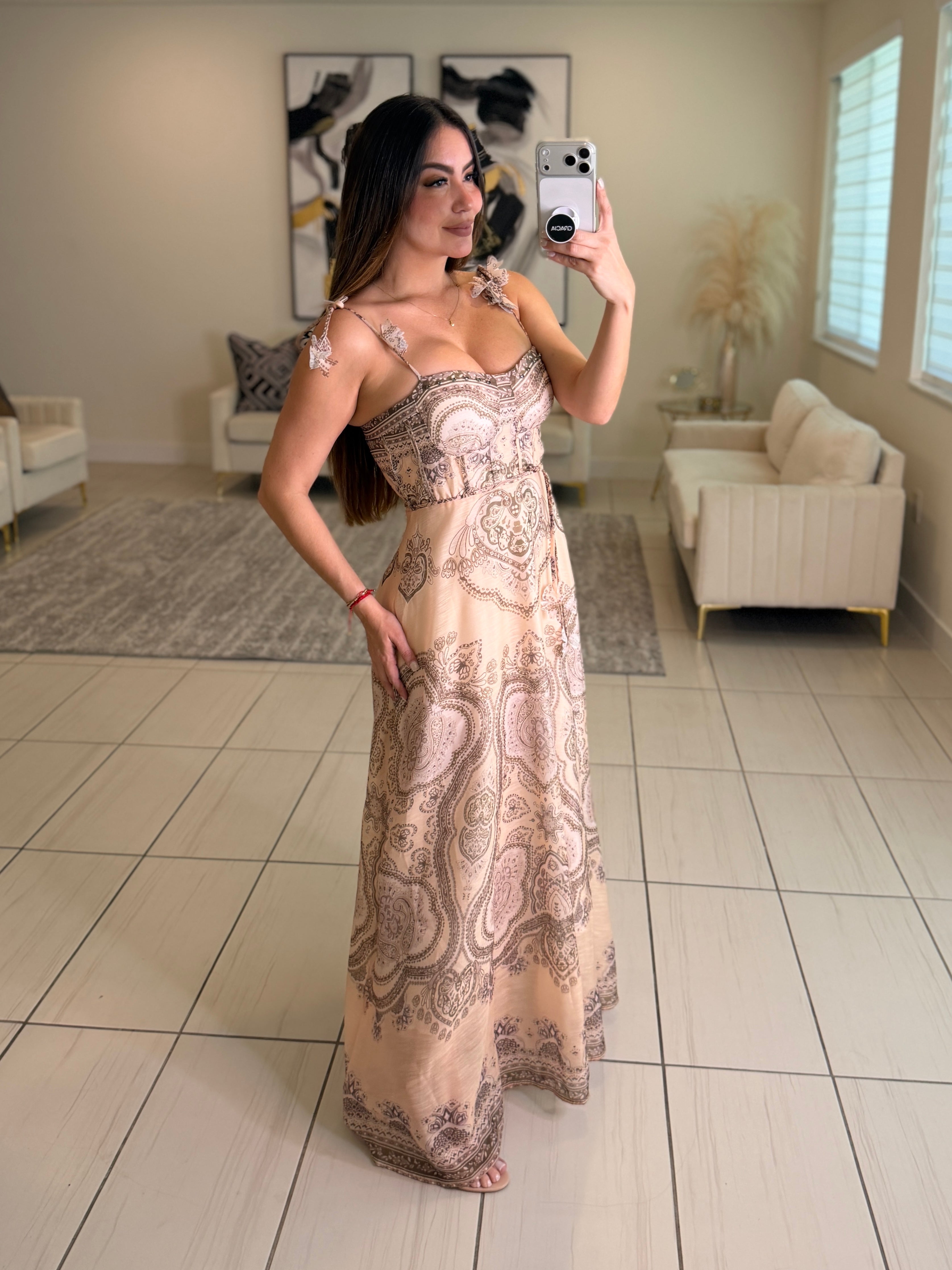 Marquise Abstract Beige Dress