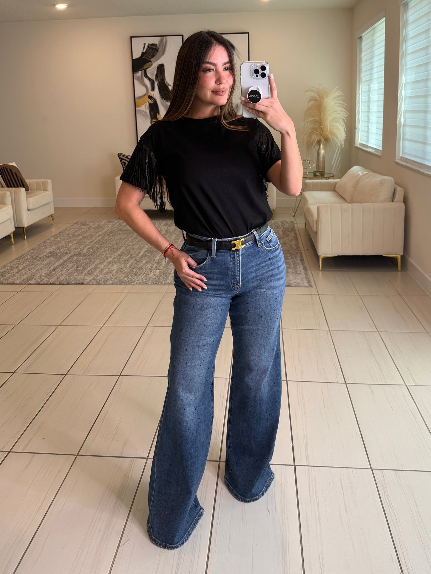 Flashes Black Glitter Denim Pants