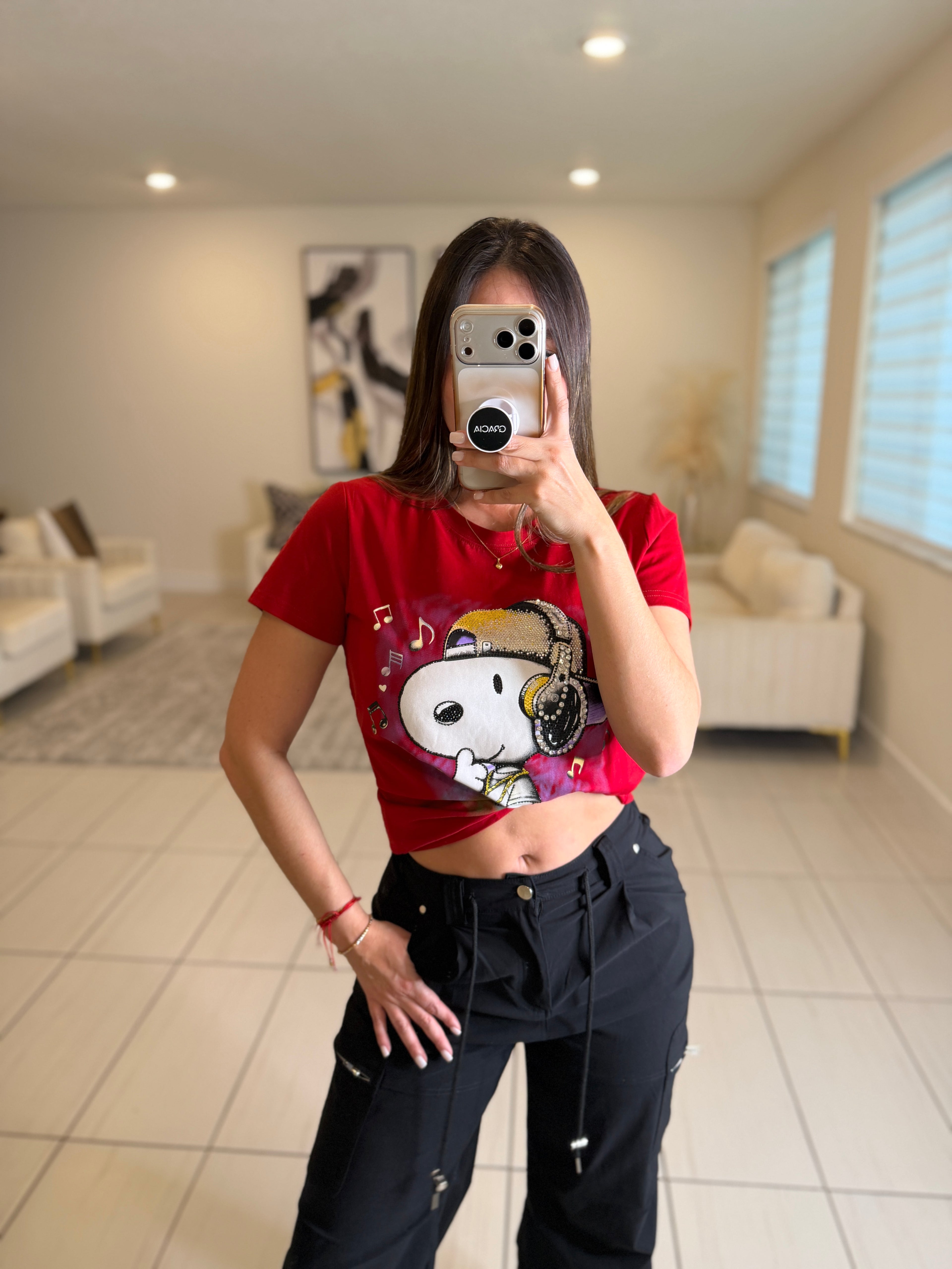 Funny Rhinestones Red Tshirt