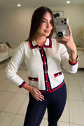 Marine Stripes Knit White Top